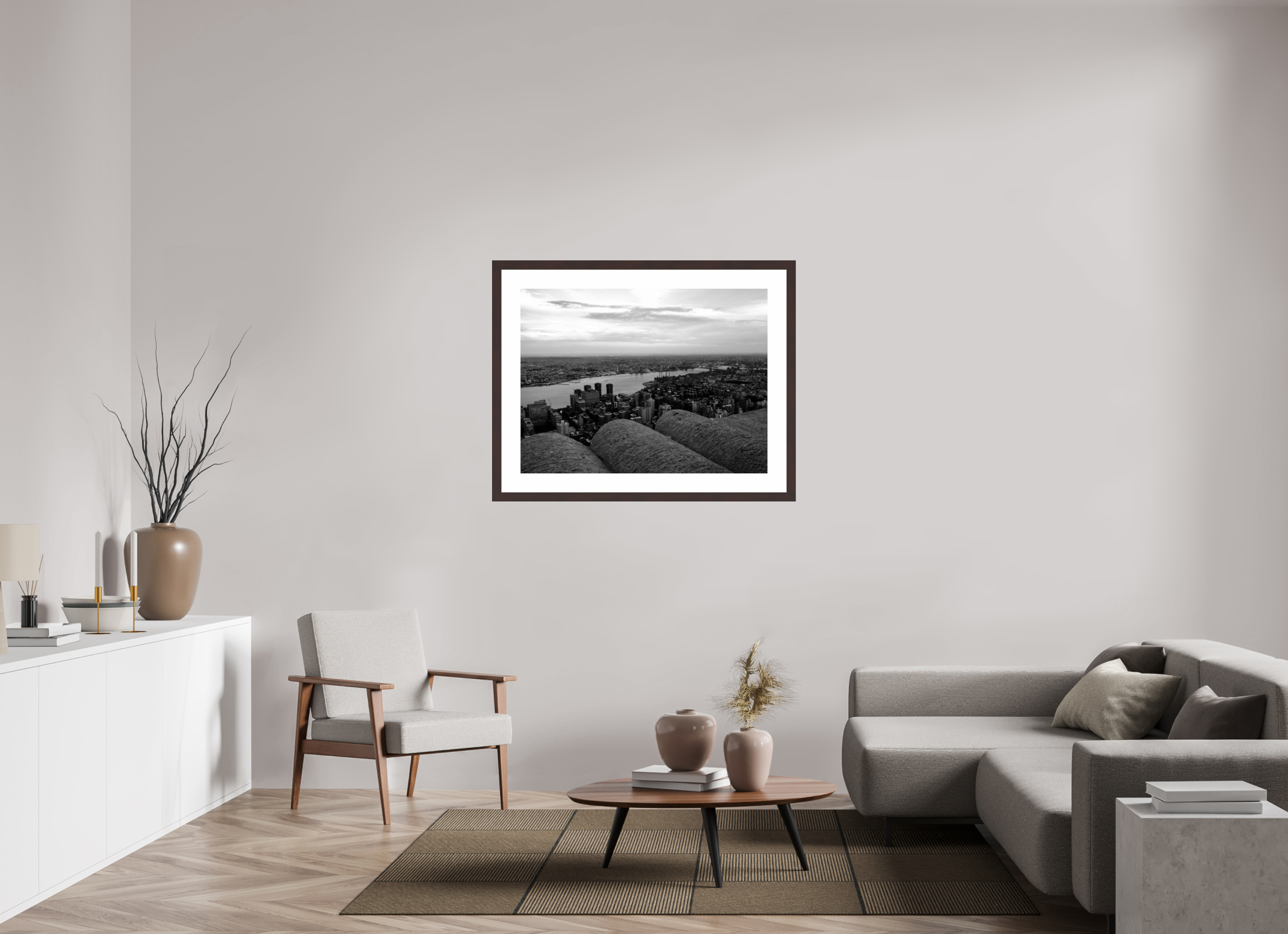 40 x 30″, Framed, Alder Brown, B&W Print The Hudson from the Empire State Building
