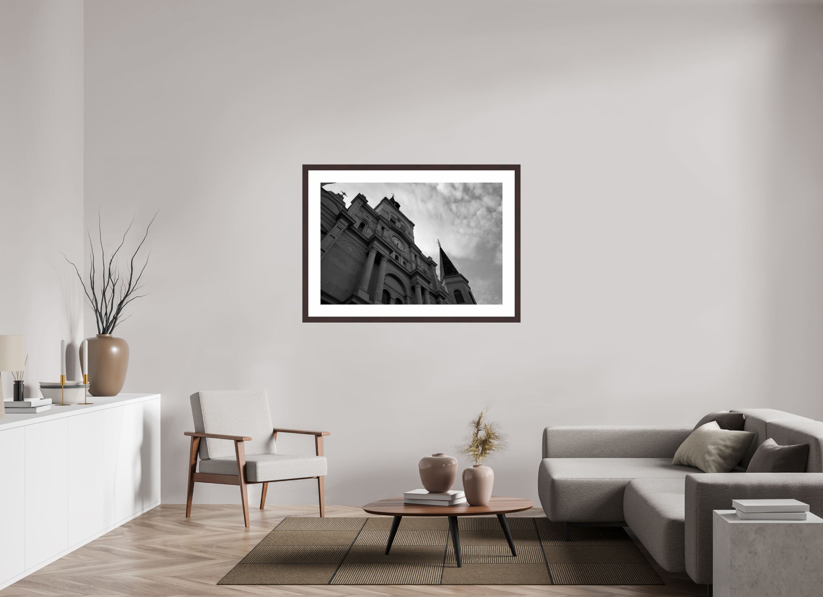 46 x 31″, Framed, Alder Brown, B&W Print St. Louis Cathedral