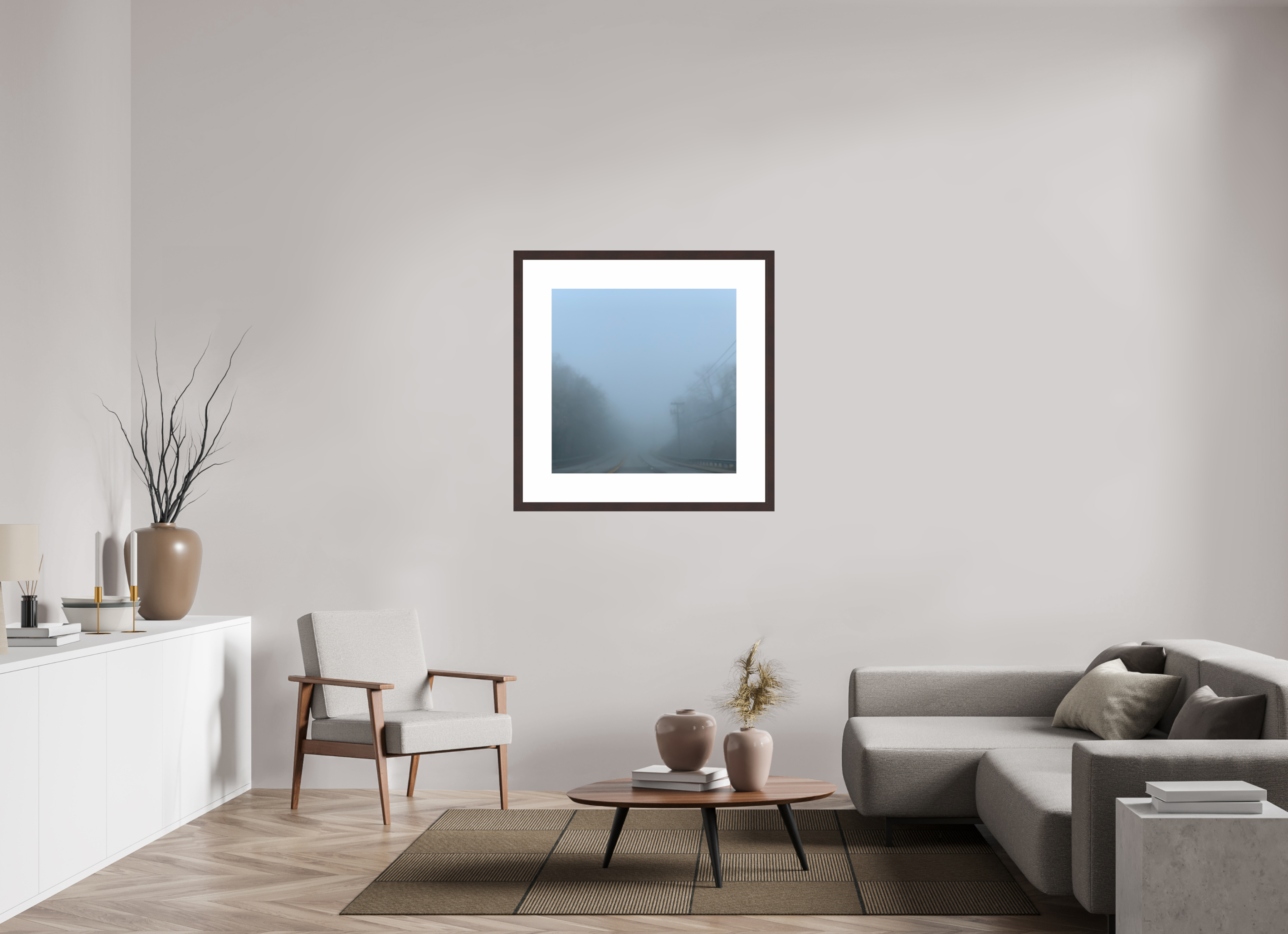 30 x 30″, Framed, Alder Brown, Color Print Foggy Morning