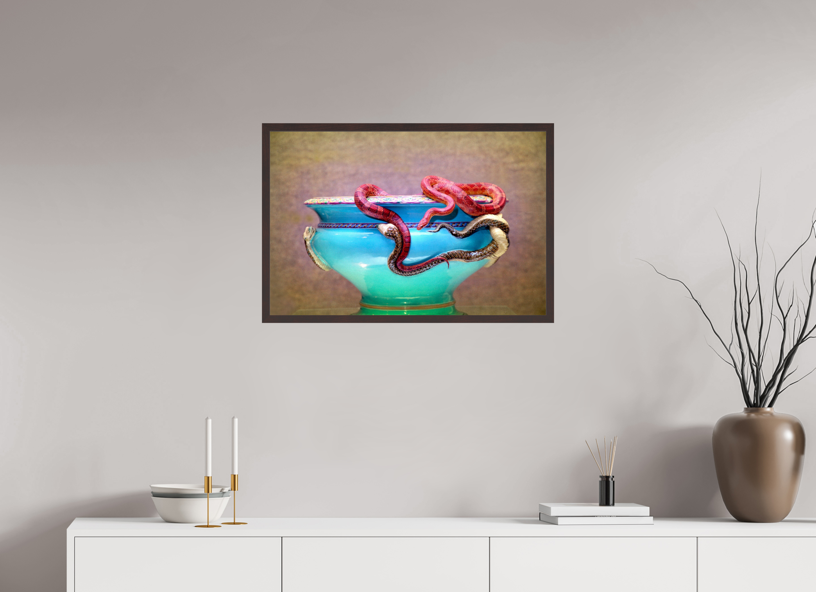29.7 x 20″, ArtBox On Aluminum Dibond Jardinière with Corn Snake