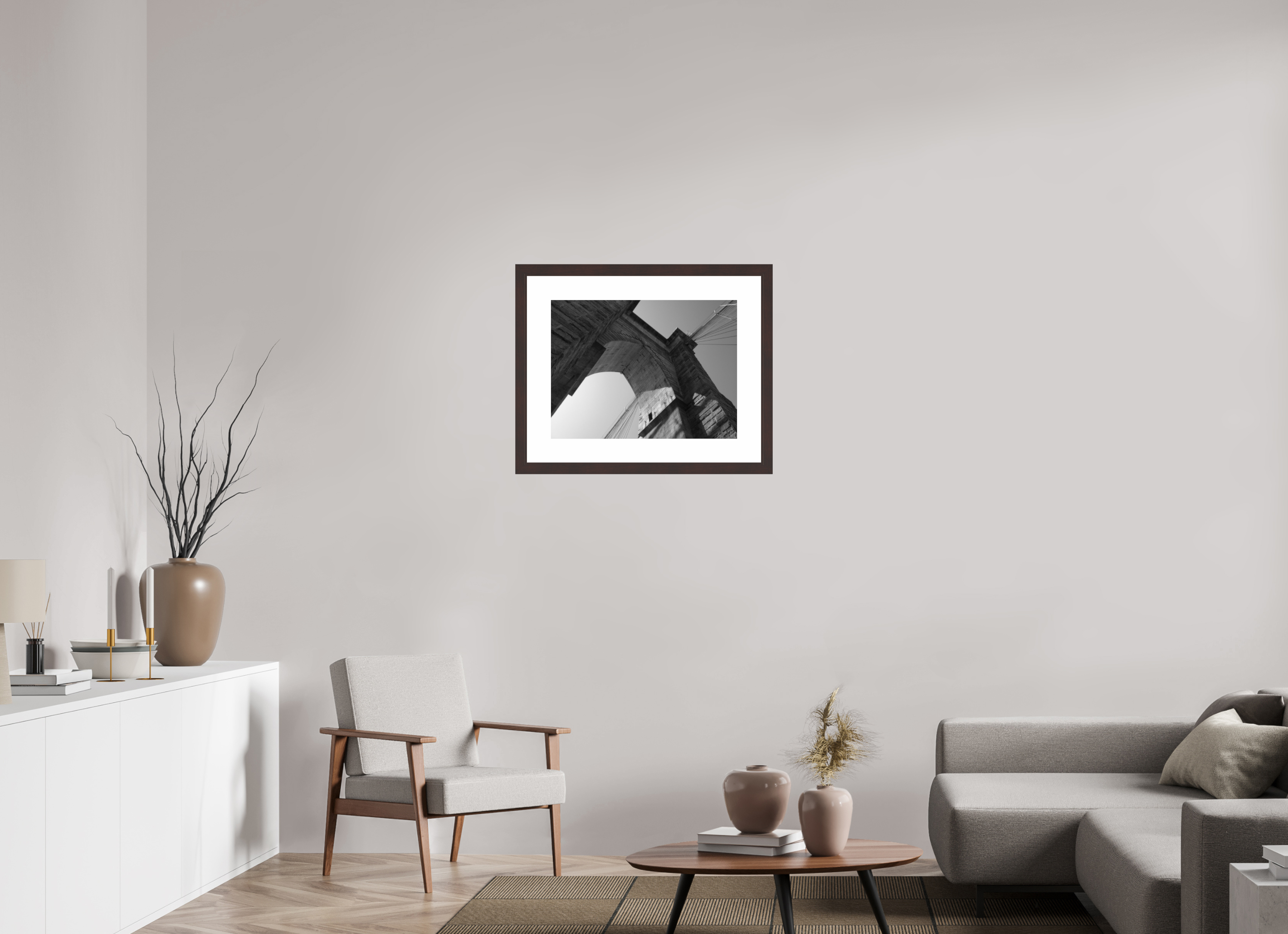 24 x 18″, Framed, Alder Brown, B&W Print Brooklyn Bridge, View 2