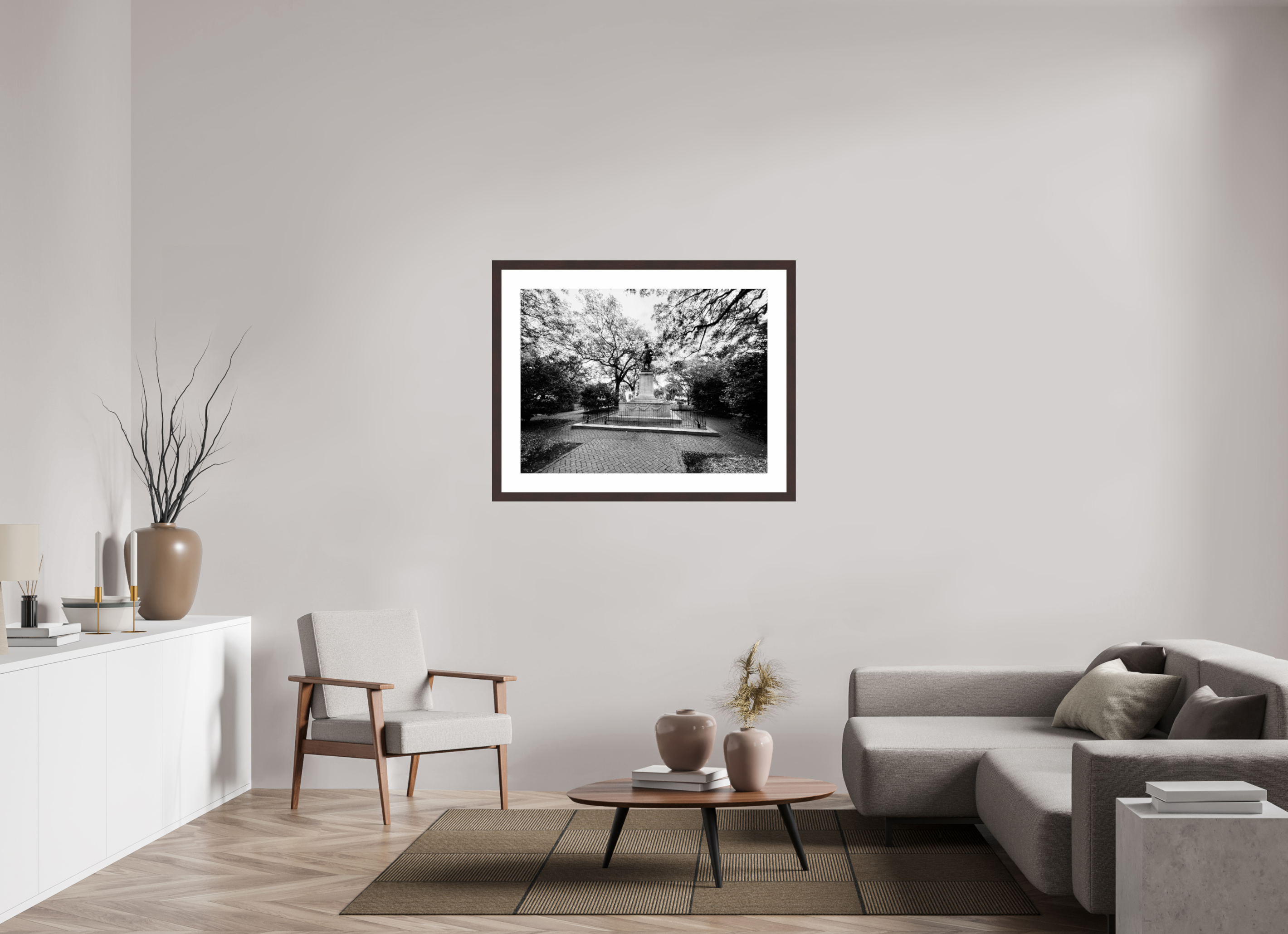 40 x 30″, Framed, Alder Brown, B&W Print Chippewa Square
