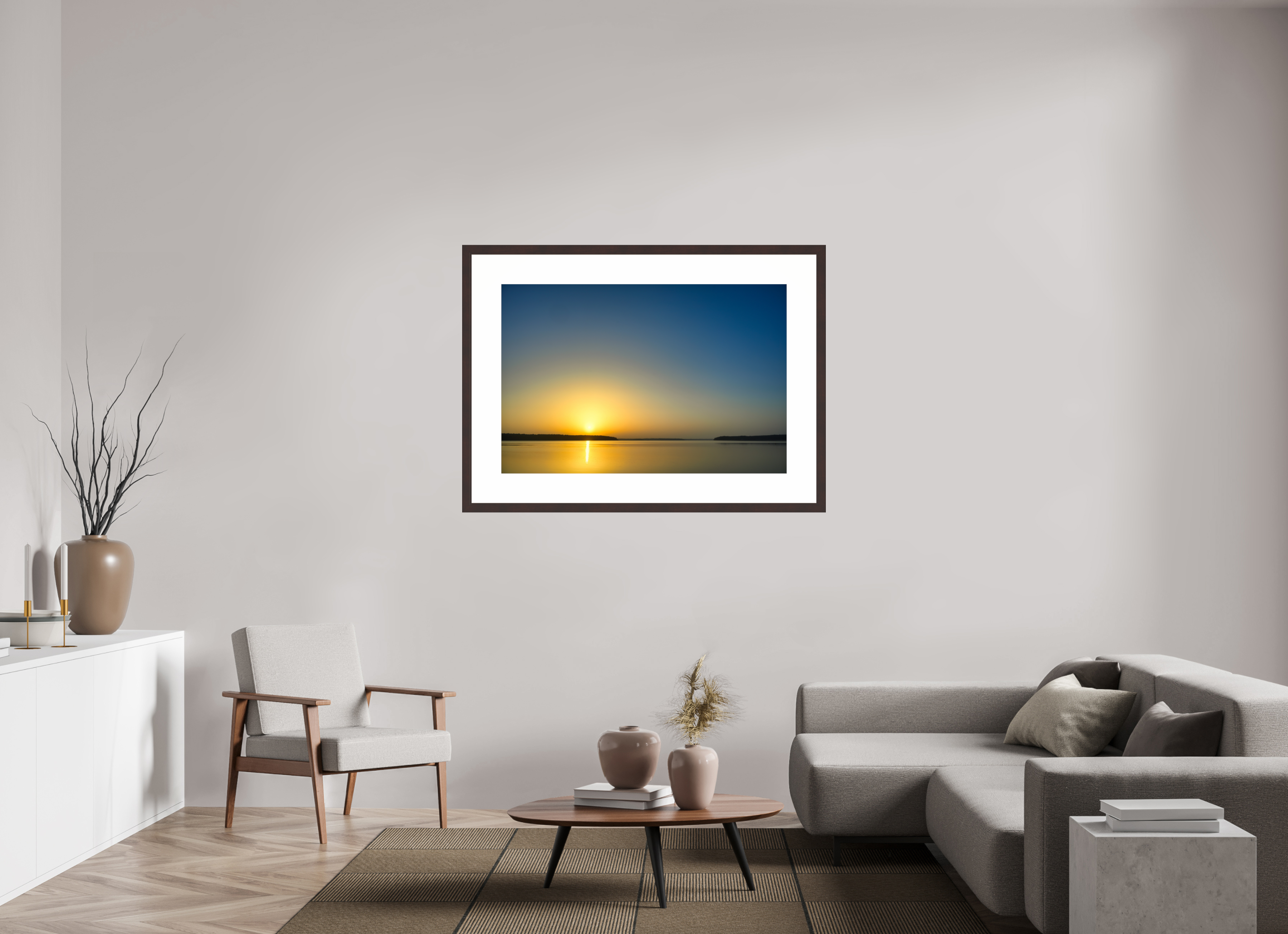 45 x 30″, Framed, Alder Brown, Color Print Sunrise at D'Arbonne Lake