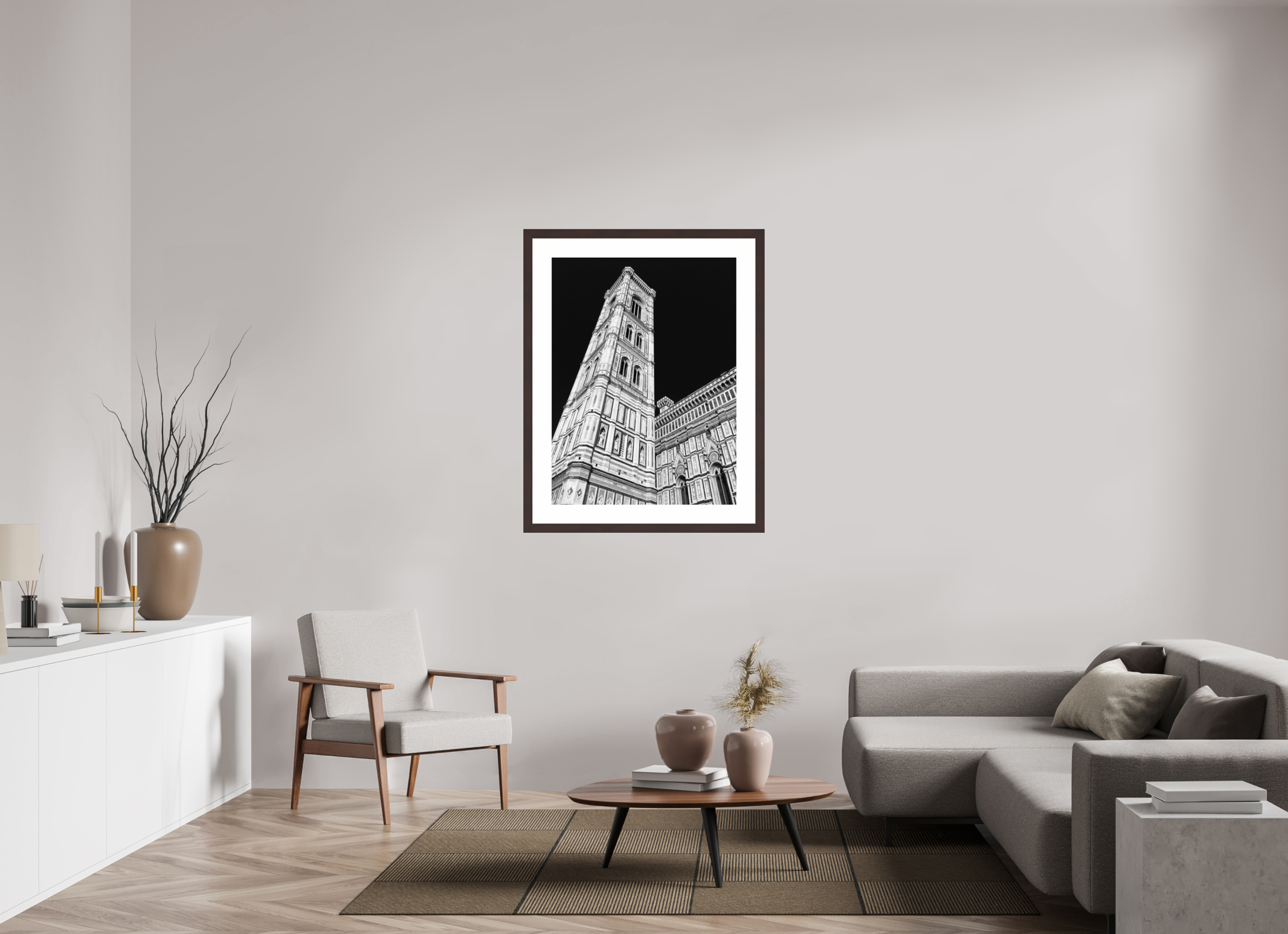 30 x 40″, Framed, Alder Brown, B&W Print Giotto's Campanile