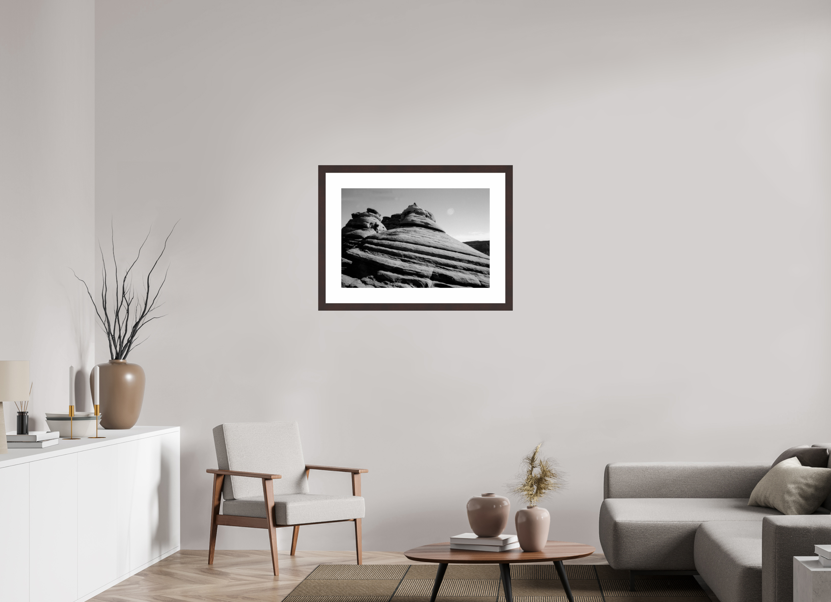 29.6 x 20″, Framed, Alder Brown, B&W Print A Rock Formation Near Delicate Arch