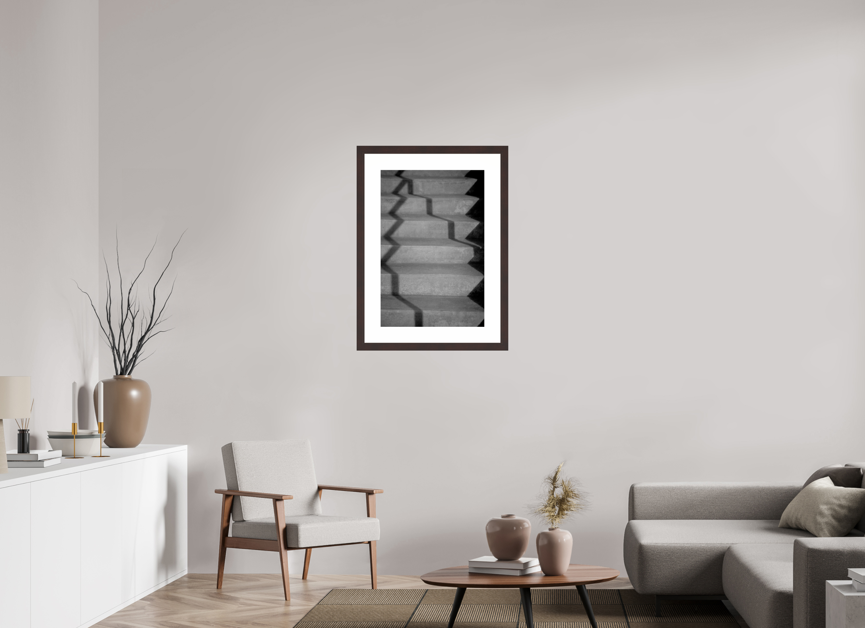 20 x 30″, Framed, Alder Brown, B&W Print Step Shadows