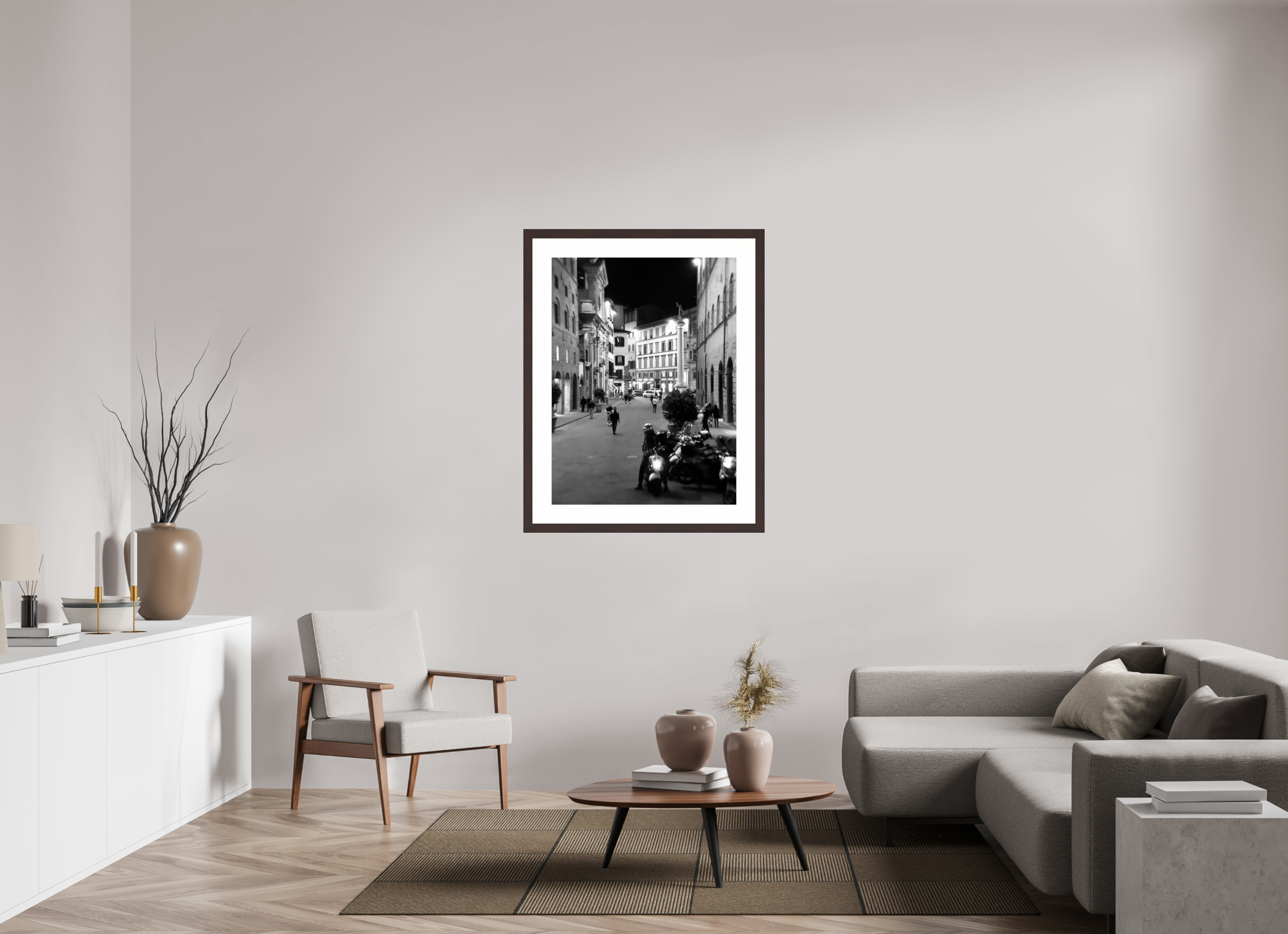 30 x 40″, Framed, Alder Brown, B&W Print Firenze Scene