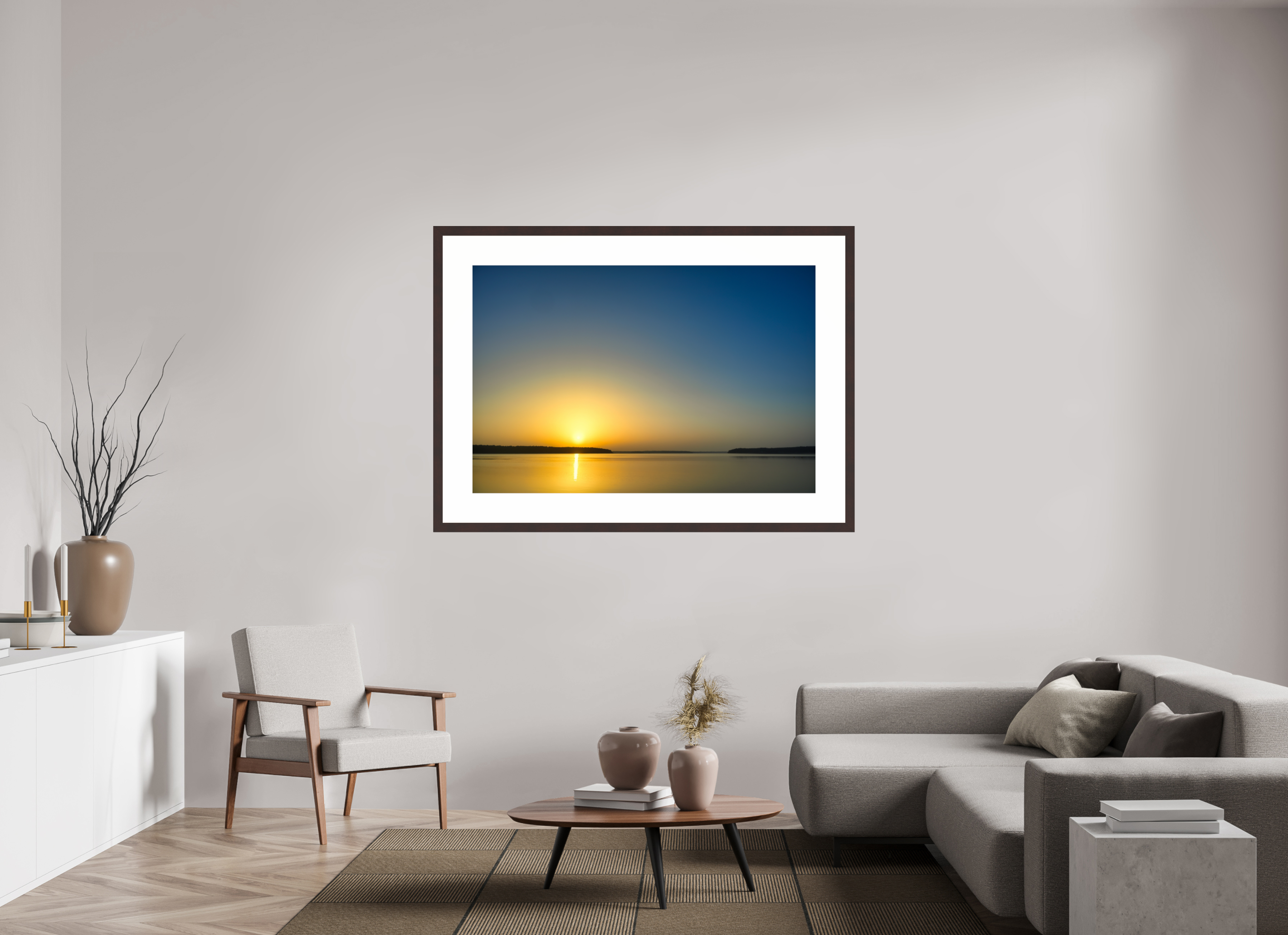 54 x 36″, Framed, Alder Brown, Color Print Sunrise at D'Arbonne Lake