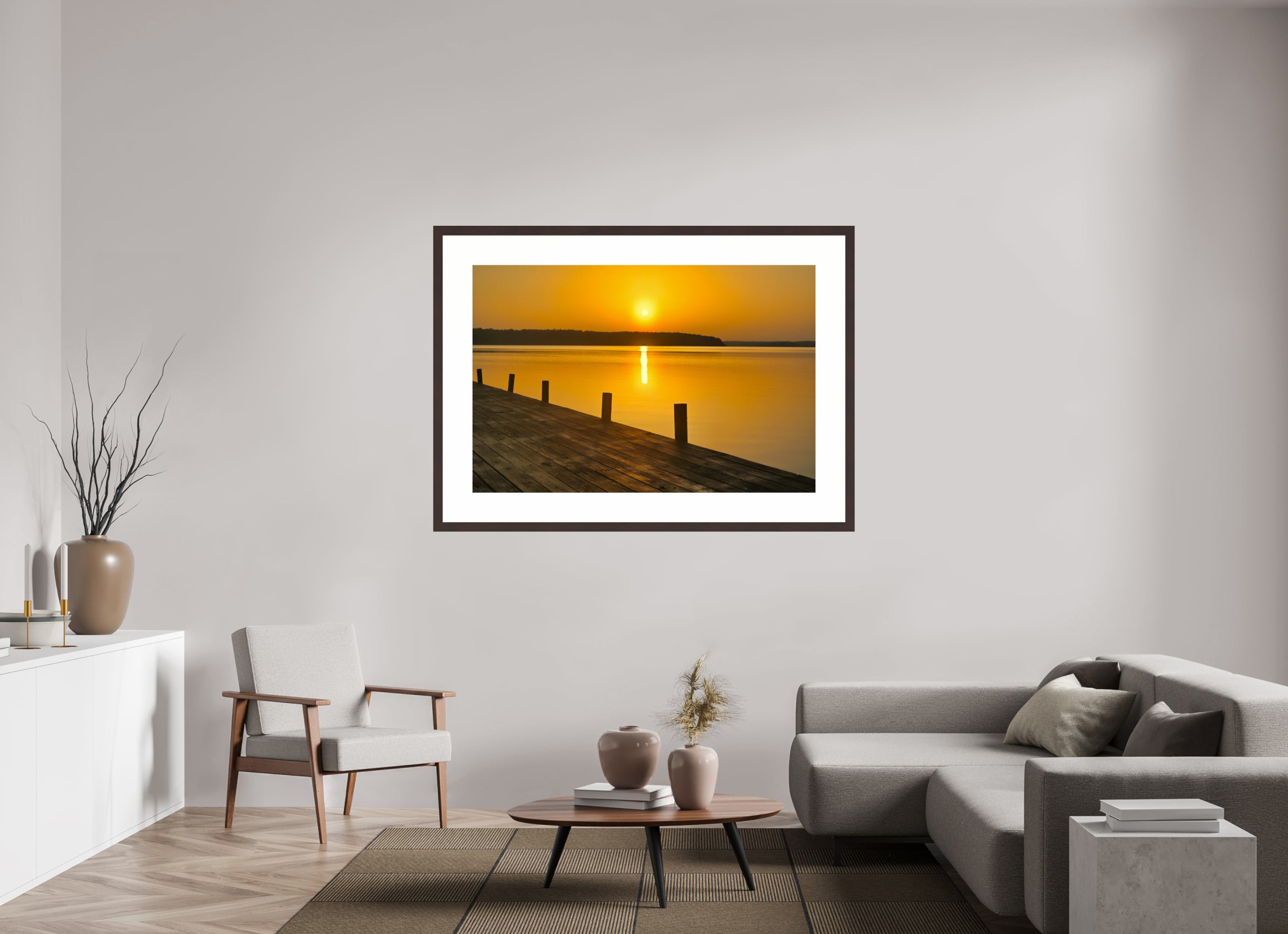 54 x 36″, Framed, Alder Brown, Color Print Boardwalk Sunrise at D'Arbonne Lake