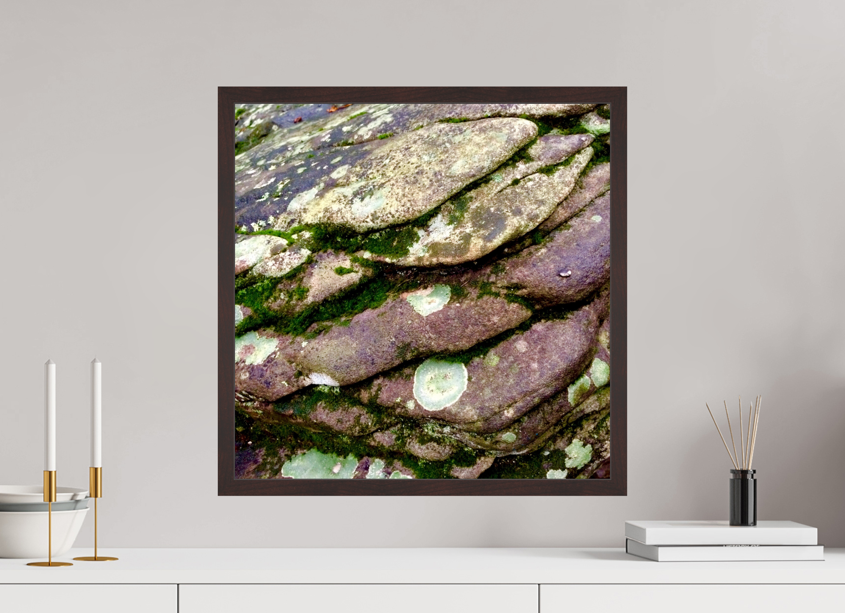 20 x 20″, ArtBox On Aluminum Dibond Mossy Rocks