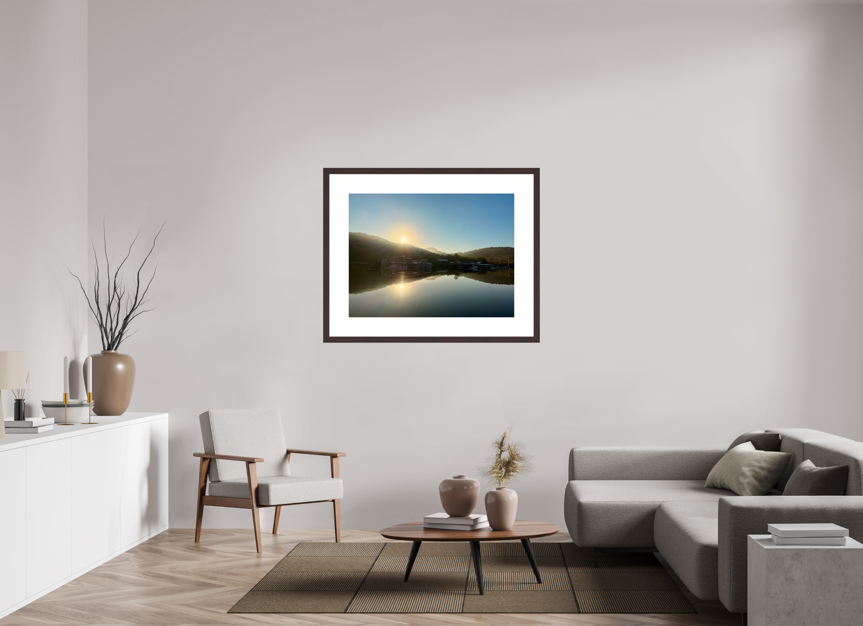 40 x 30″, Framed, Alder Brown, Color Print Sunrise at Cordell Hull Marina