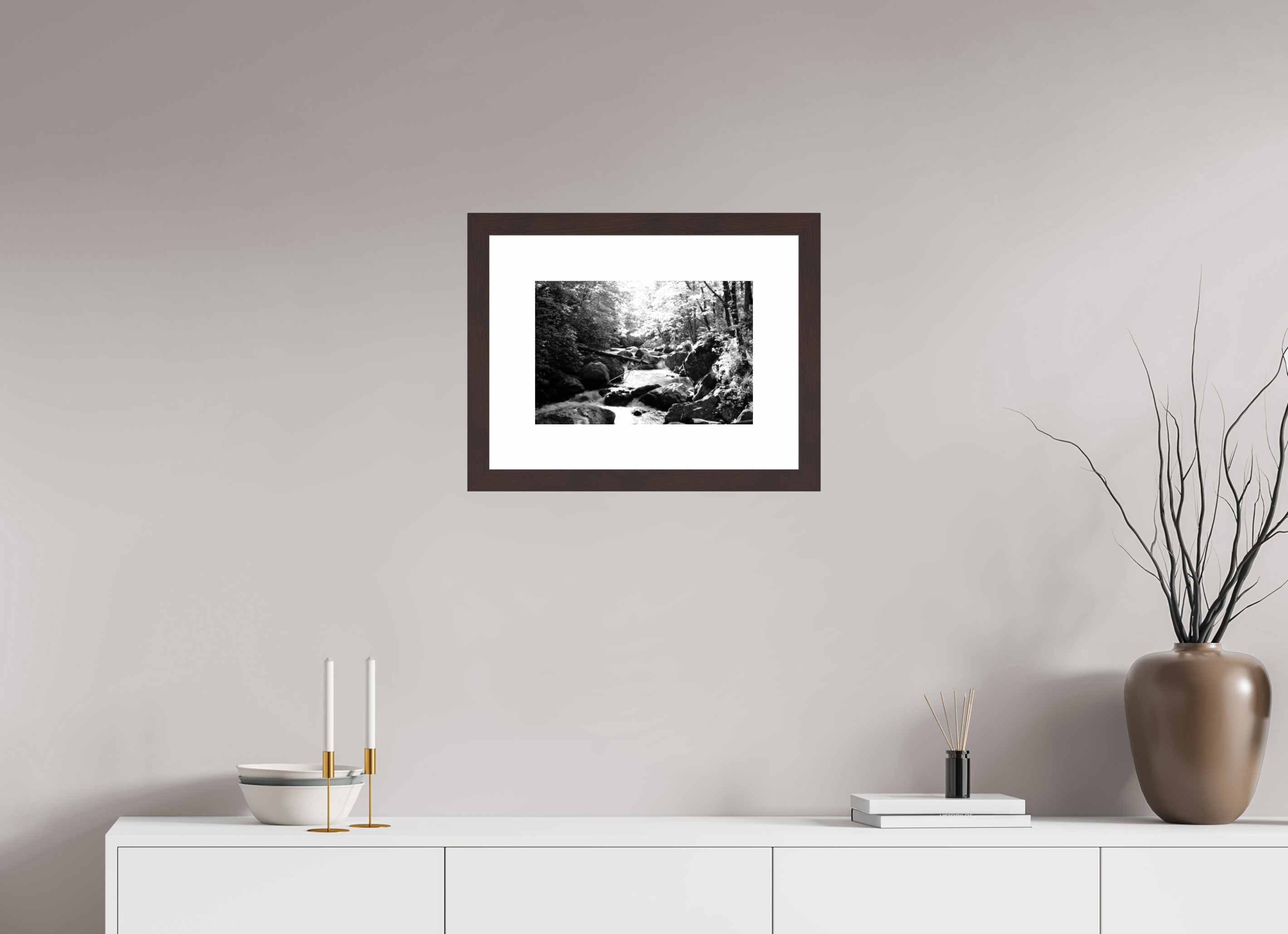 15 x 10″, Framed, Alder Brown, B&W Print Tallulah Gorge