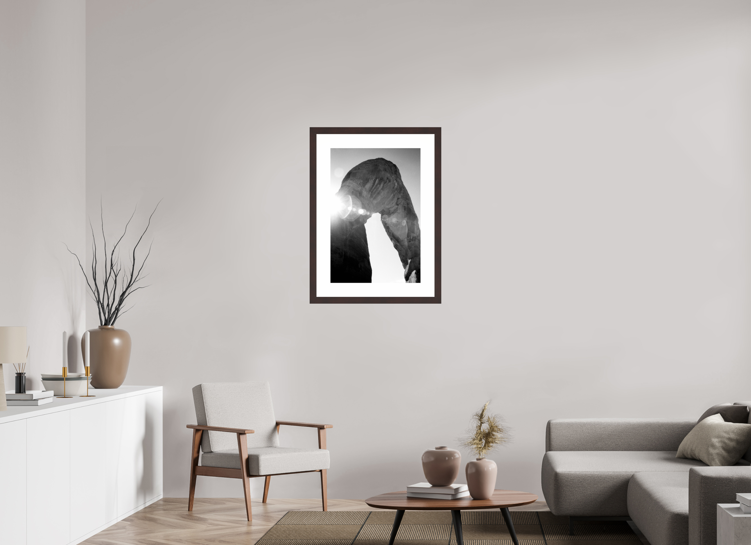 20 x 29.7″, Framed, Alder Brown, B&W Print Delicate Arch, Close Up