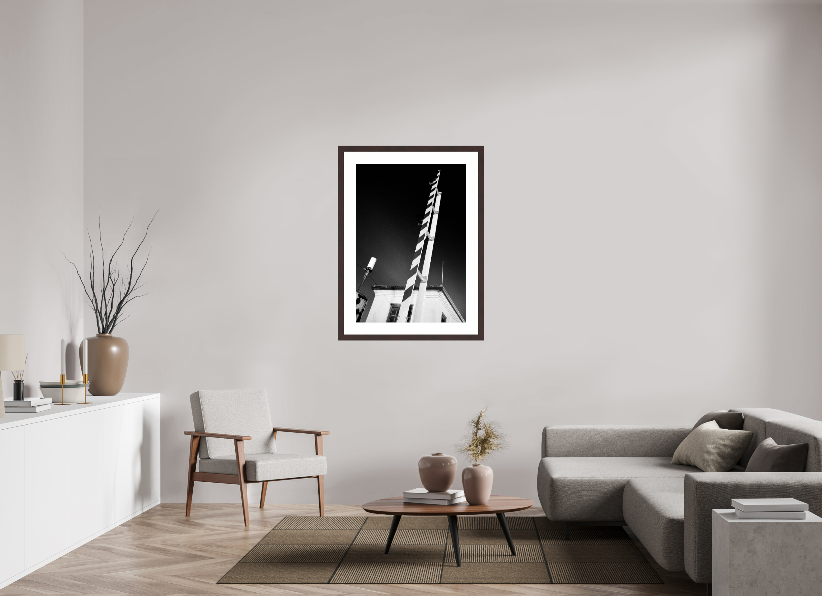 28 x 40.2″, Framed, Alder Brown, B&W Print Draw Bridge Gate