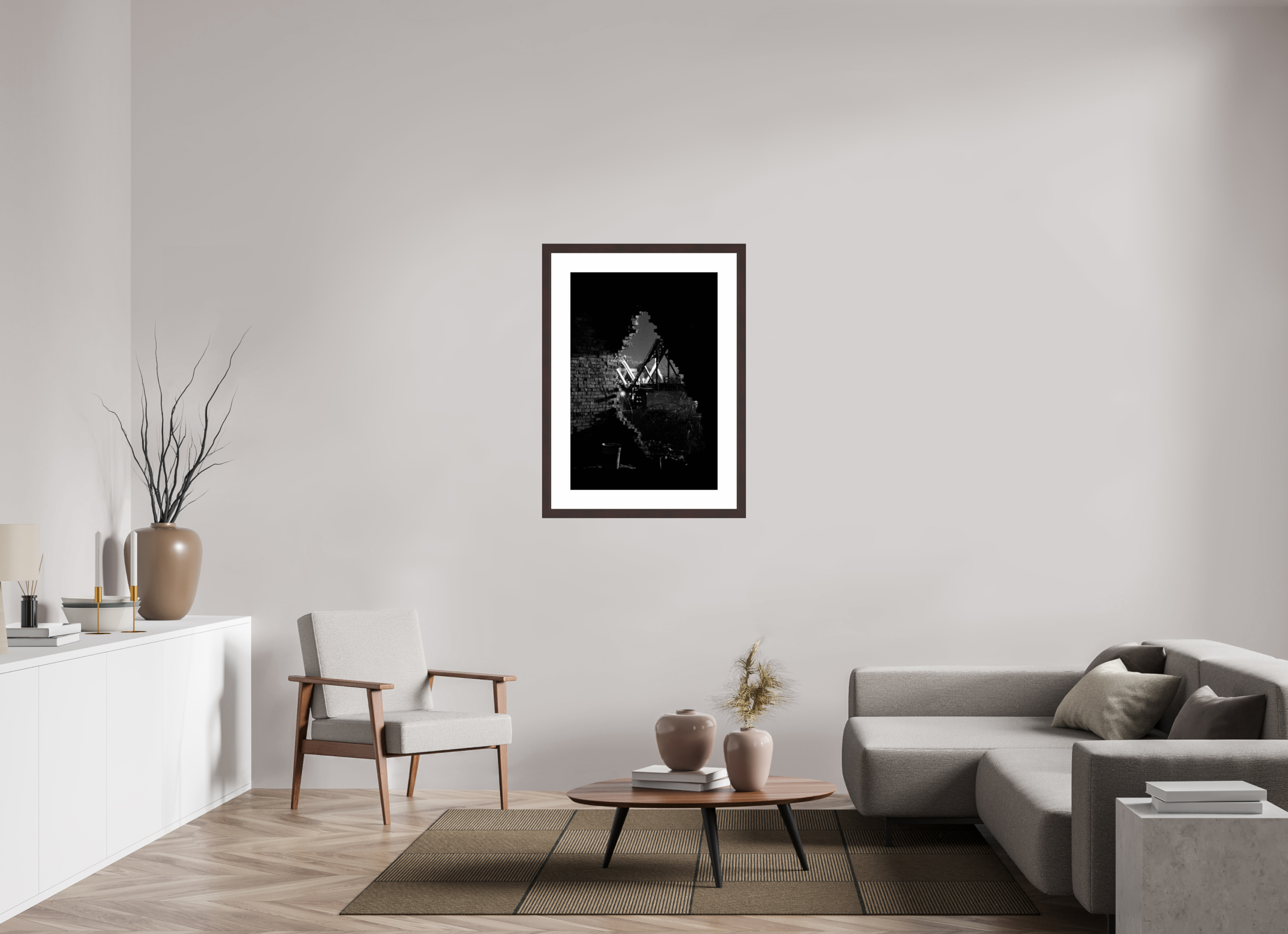 24 x 35.3″, Framed, Alder Brown, B&W Print Hole In the Wall & Bridge