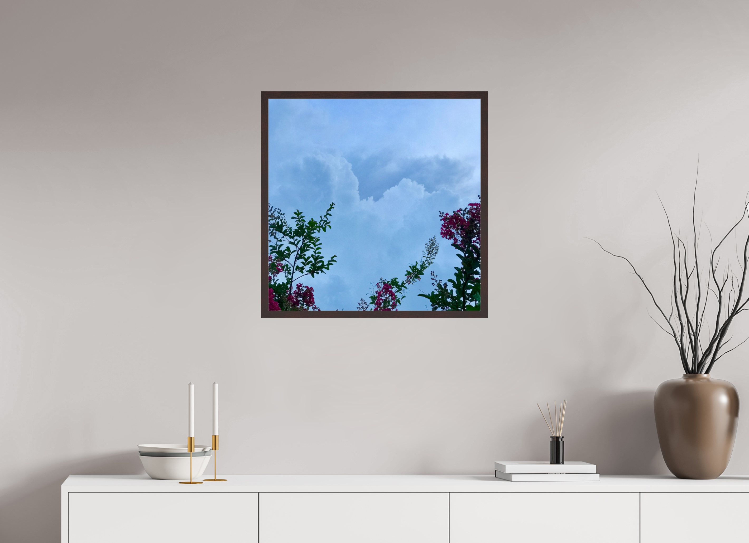 25 x 25″, ArtBox On Aluminum Dibond Flowers/Clouds