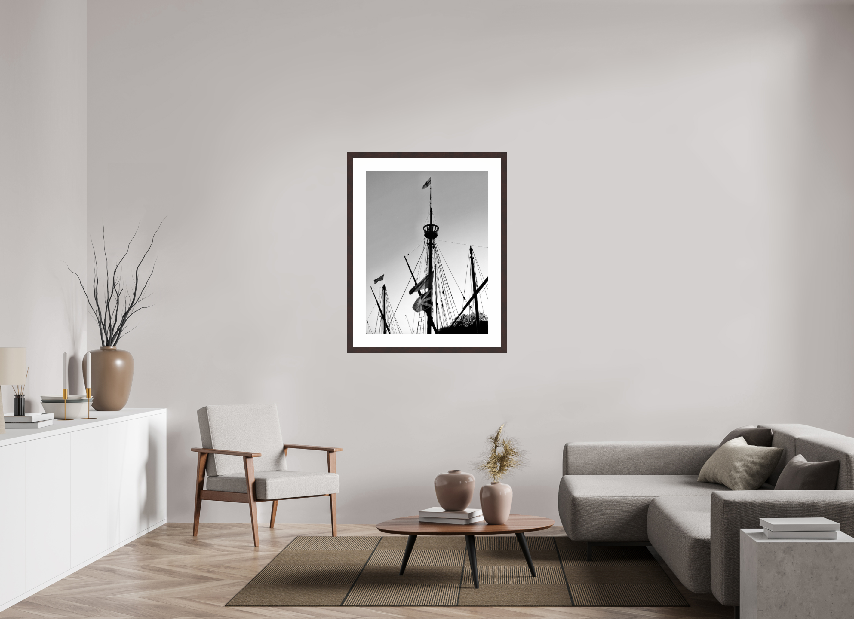 30 x 40″, Framed, Alder Brown, B&W Print Masts