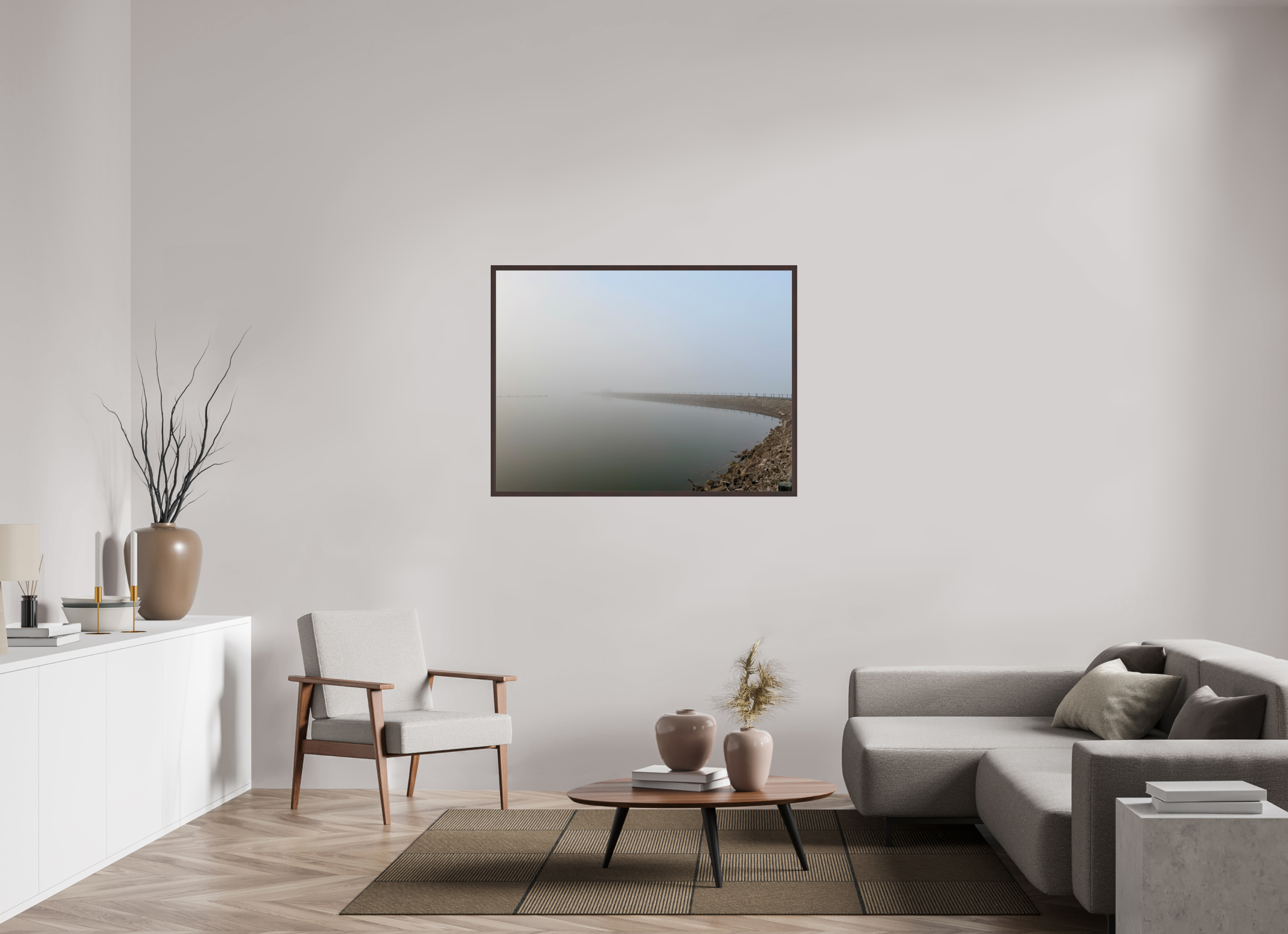 48 x 36″, ArtBox On Aluminum Dibond Jetty, Foggy Morning