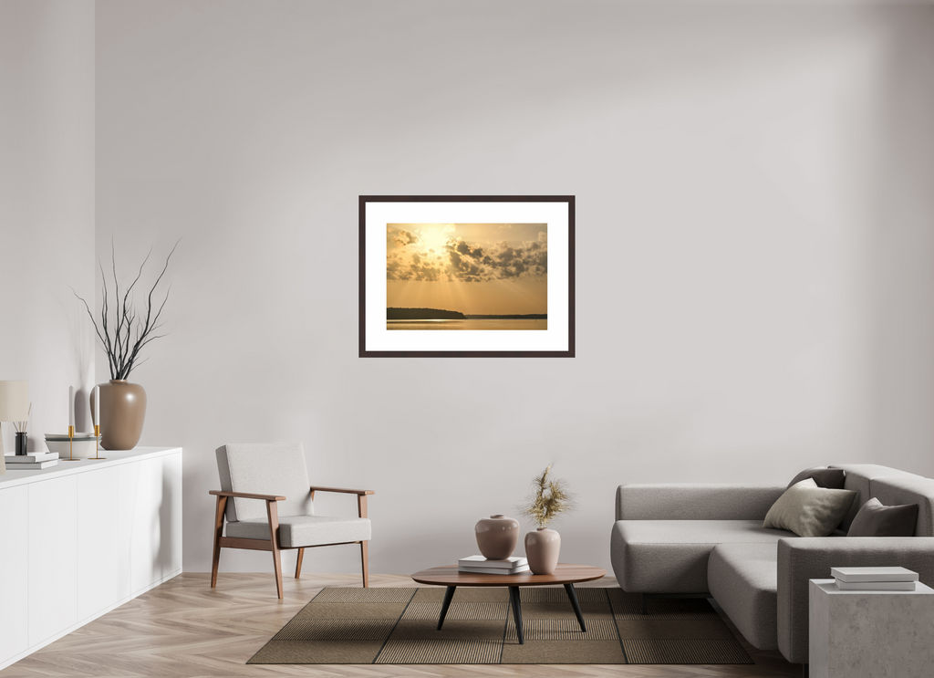 36 x 24″, Framed, Alder Brown, Color Print Sunrise Streaming, D'Arbonne Lake