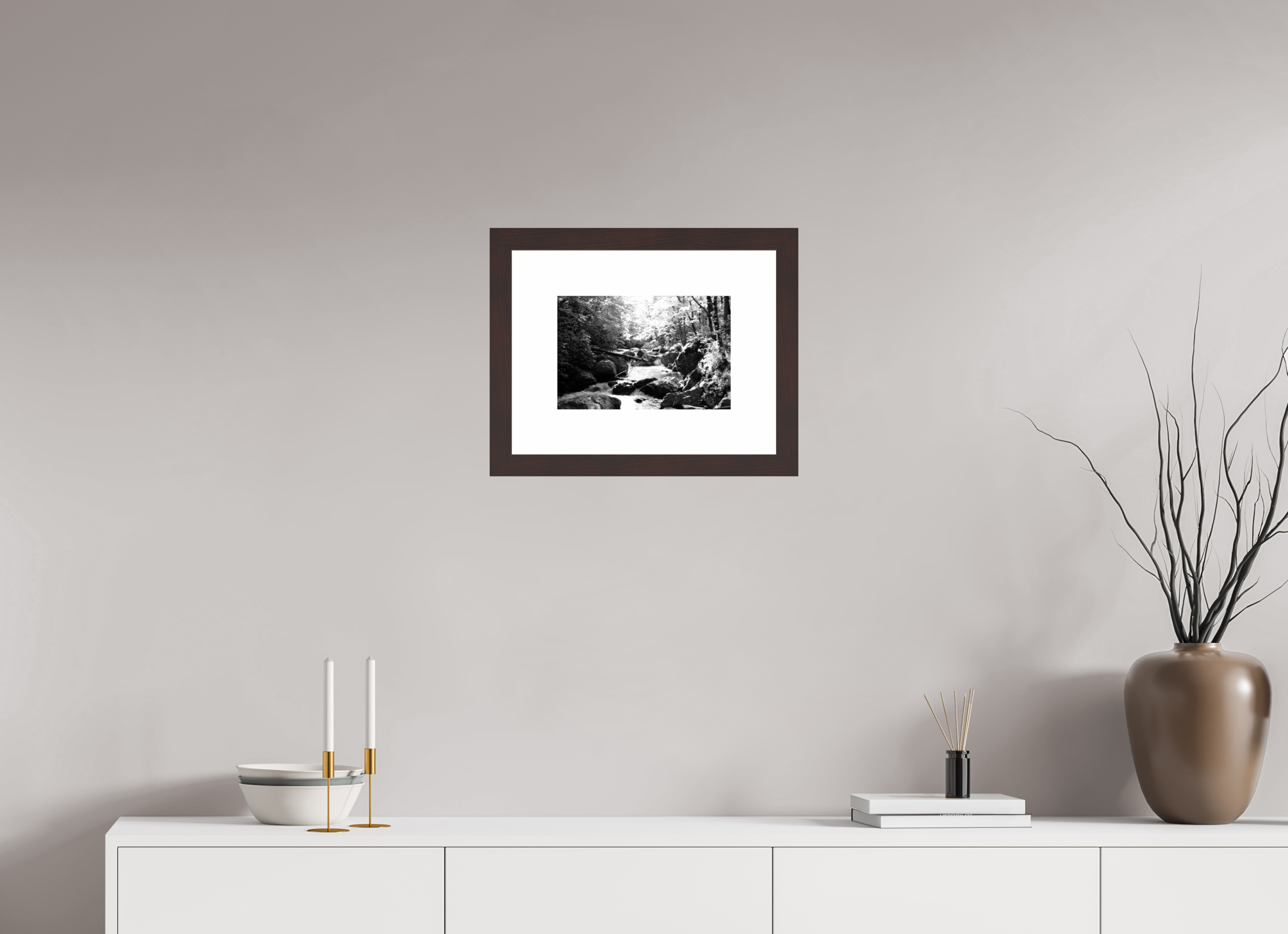 12 x 8″, Framed, Alder Brown, B&W Print Tallulah Gorge