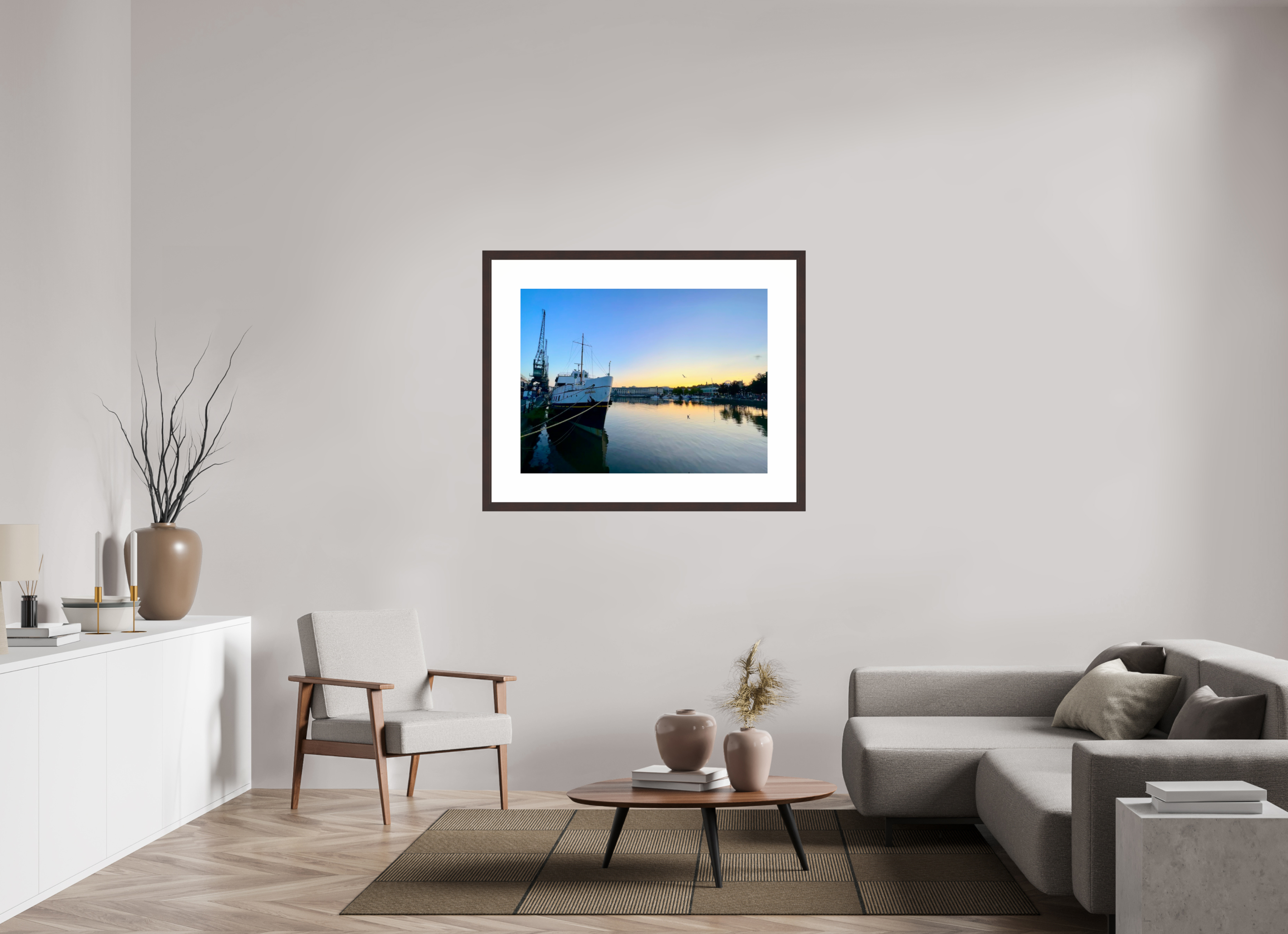 40 x 30″, Framed, Alder Brown, Color Print Bristol Harbor, Dusk