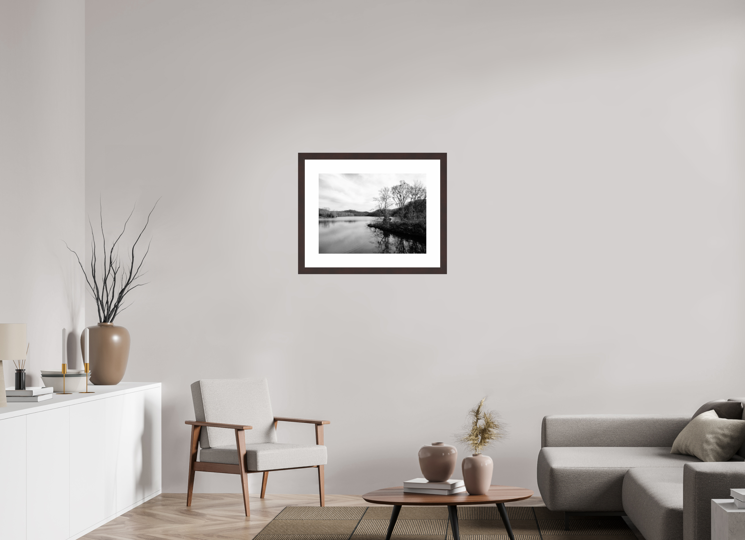 24 x 18″, Framed, Alder Brown, B&W Print Radnor Lake