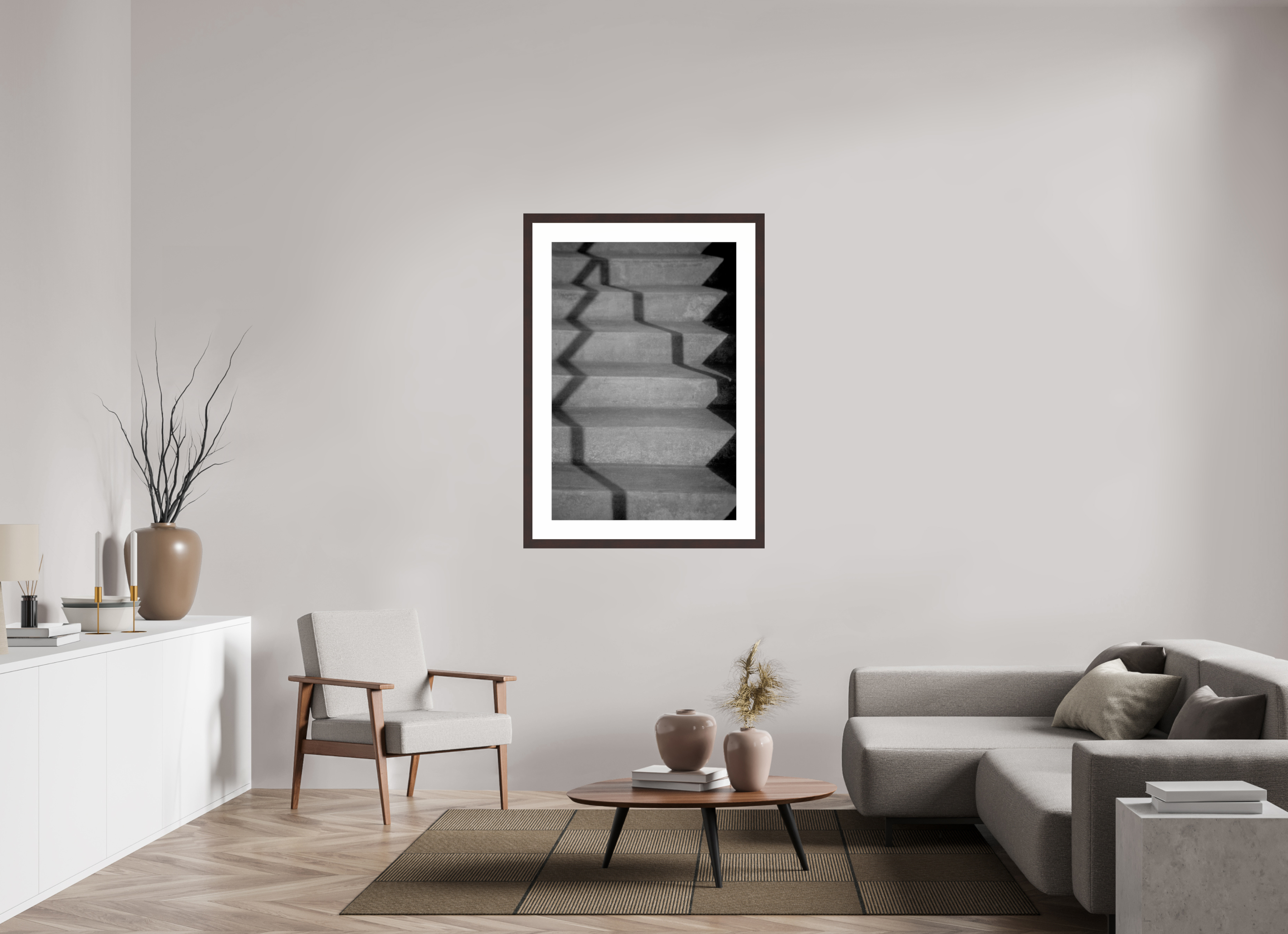 30 x 45″, Framed, Alder Brown, B&W Print Step Shadows