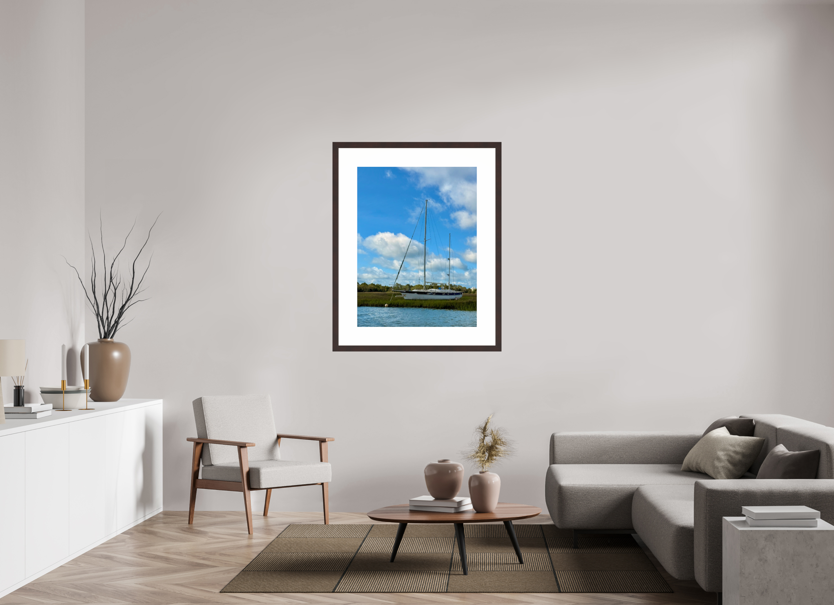30 x 40″, Framed, Alder Brown, Color Print Boat Near Eagle Island