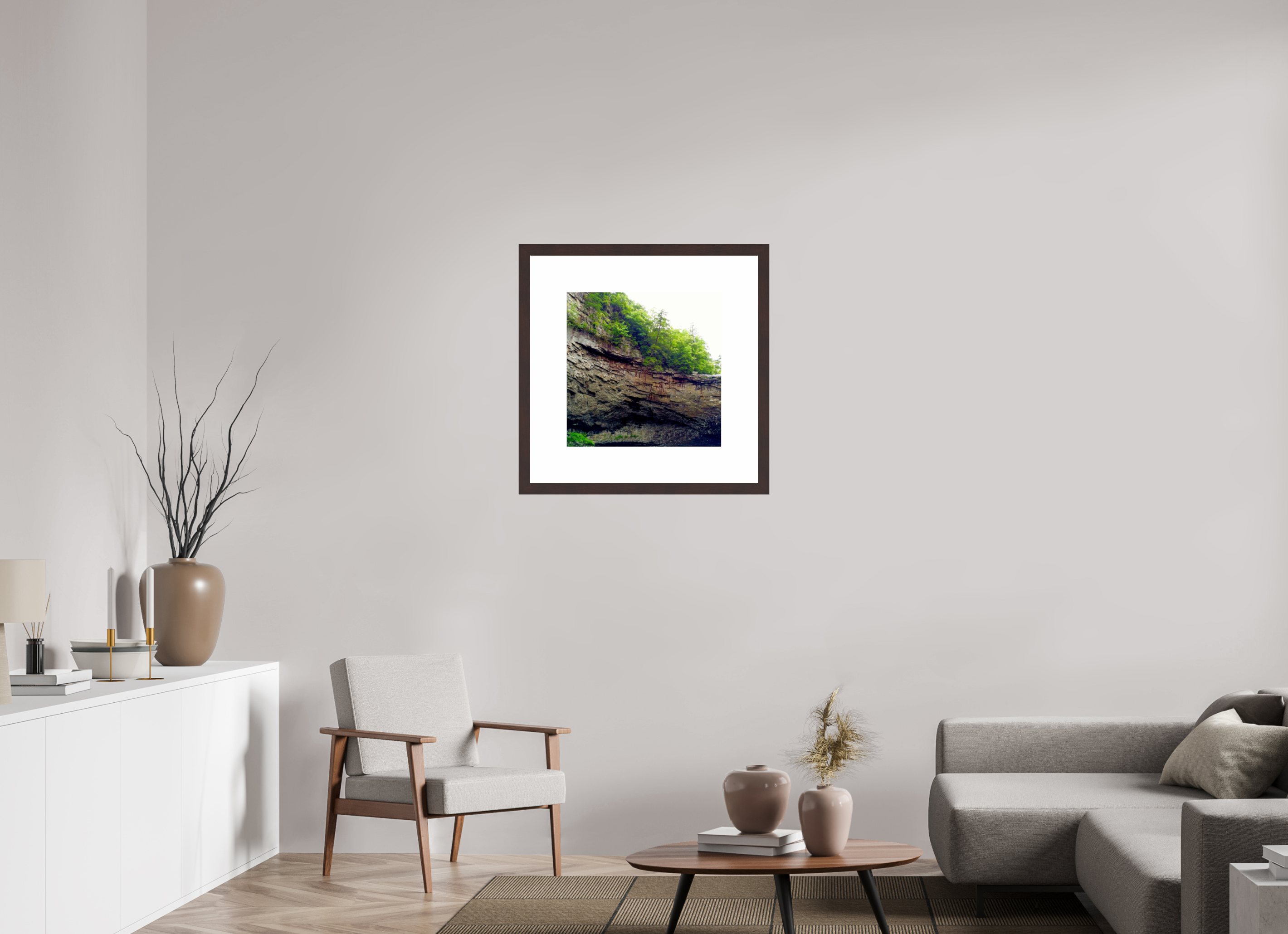 20 x 20″, Framed, Alder Brown, Color Print Cliffs Near Foster Falls