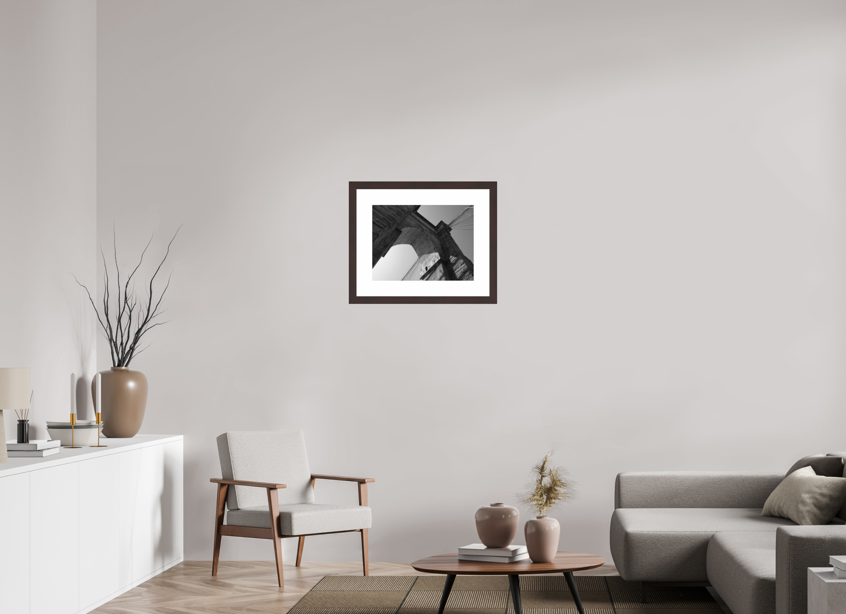 20 x 15″, Framed, Alder Brown, B&W Print Brooklyn Bridge, View 2