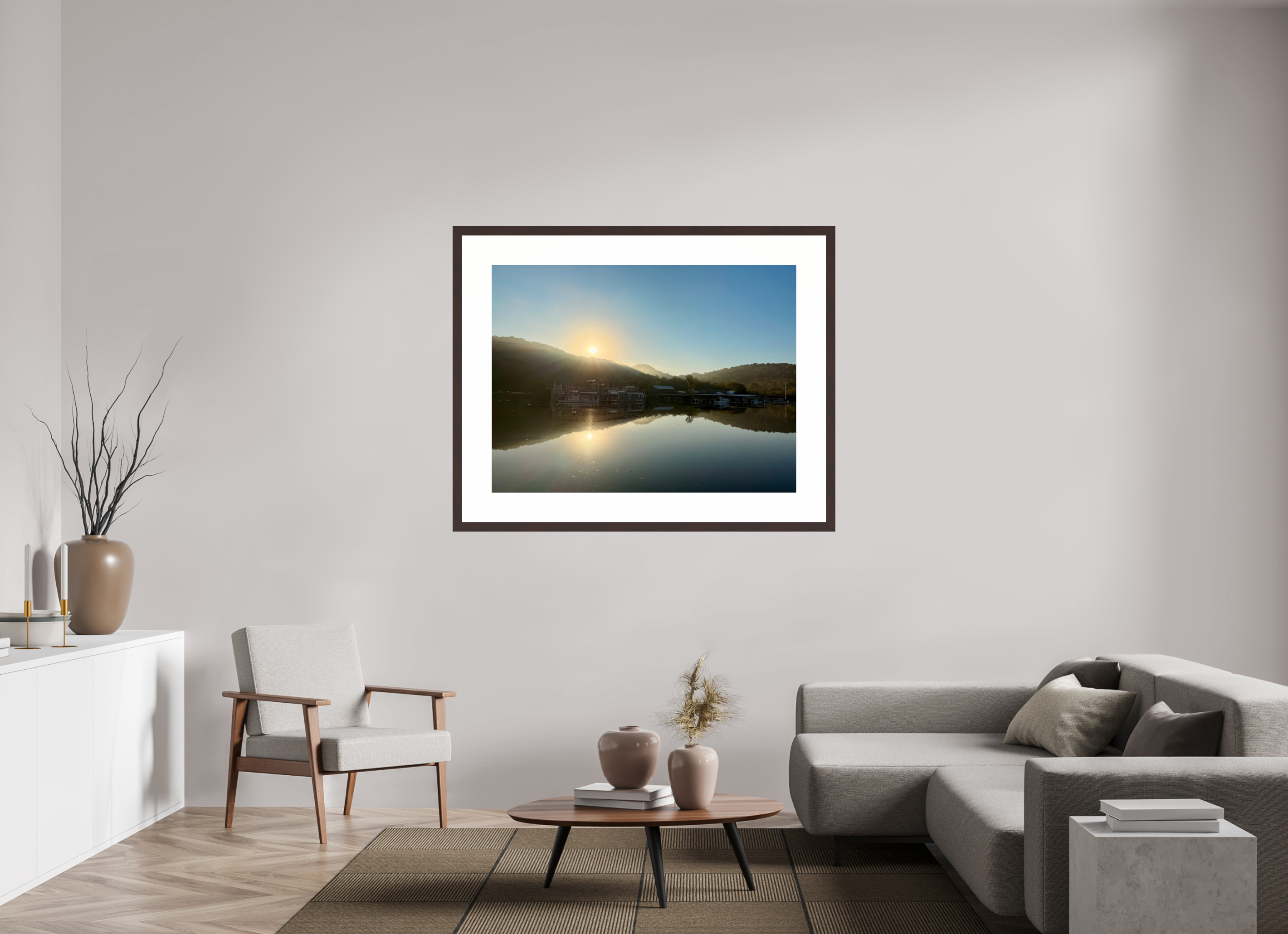 48 x 36″, Framed, Alder Brown, Color Print Sunrise at Cordell Hull Marina