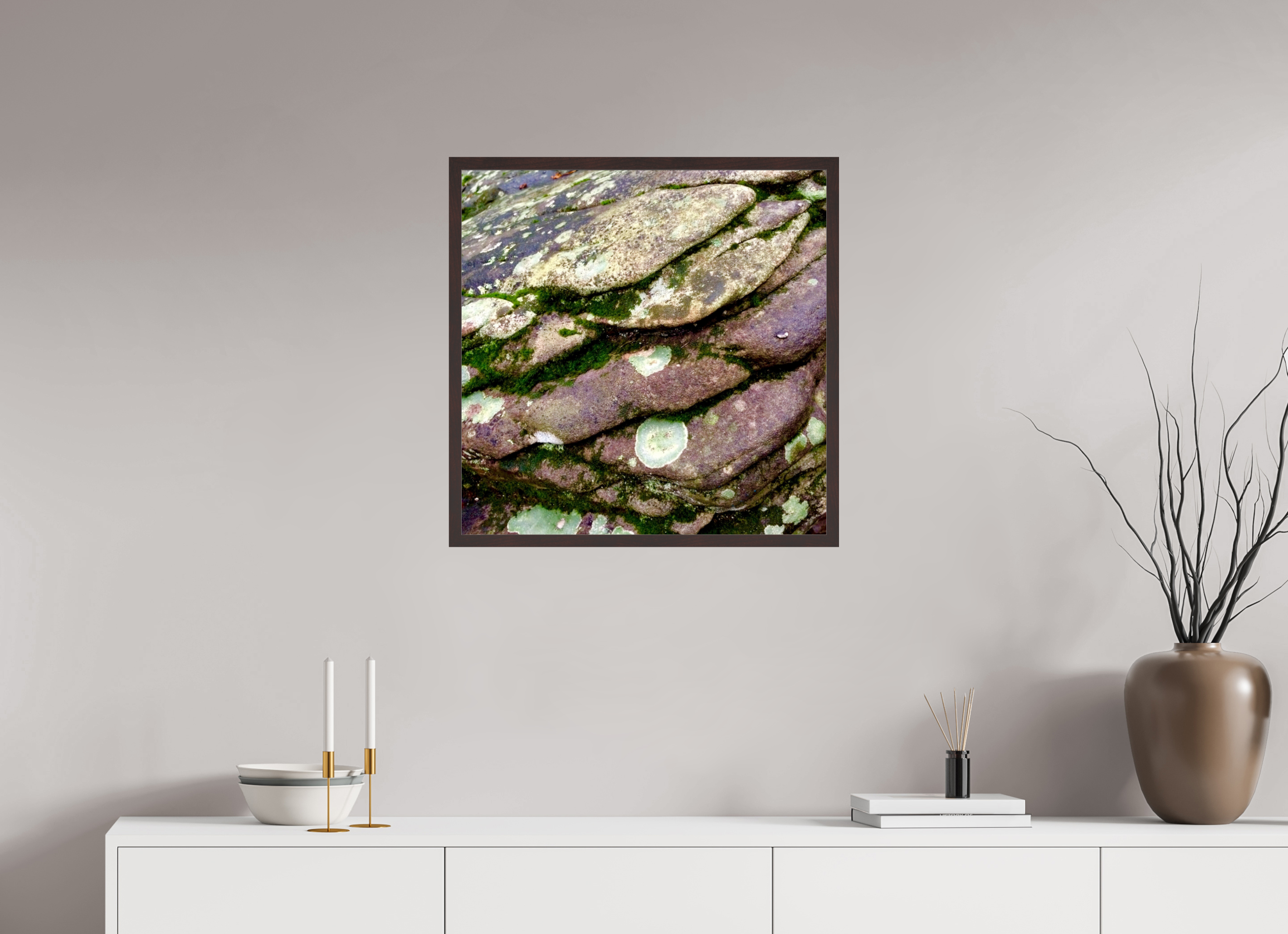 25 x 25″, ArtBox On Aluminum Dibond Mossy Rocks