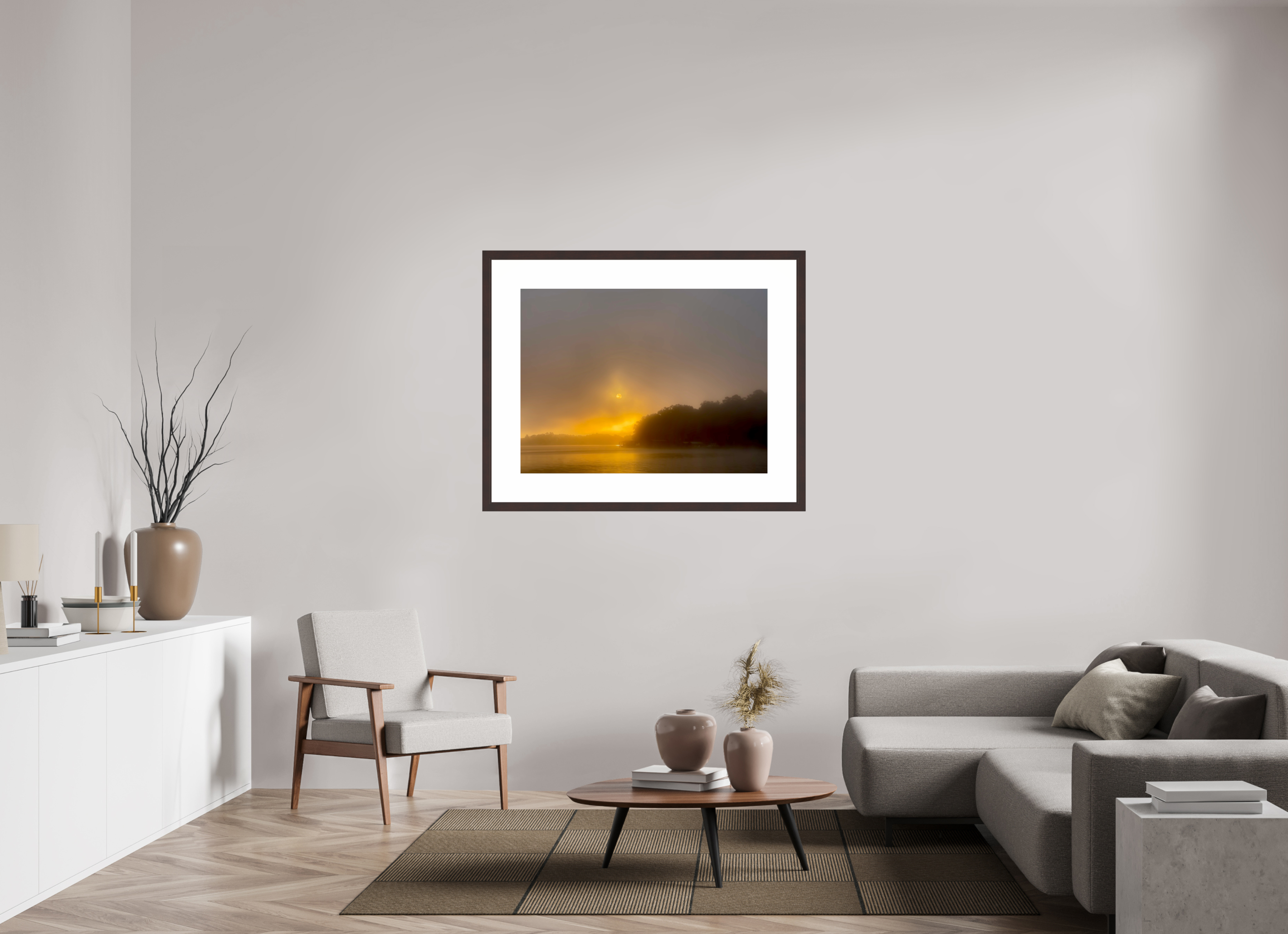 40 x 30″, Framed, Alder Brown, Color Print Lake Hamilton Sunrise