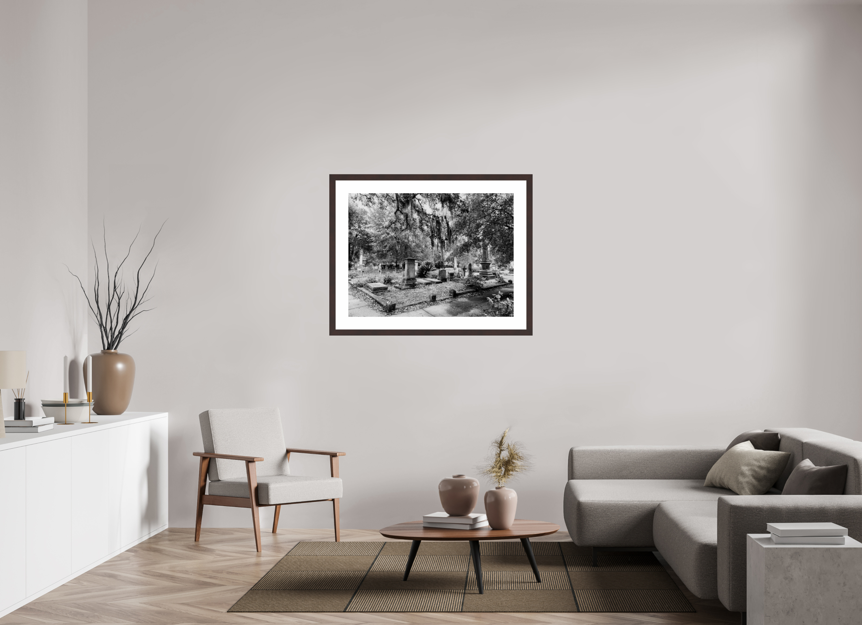 40 x 30″, Framed, Alder Brown, B&W Print Bonaventure Cemetery