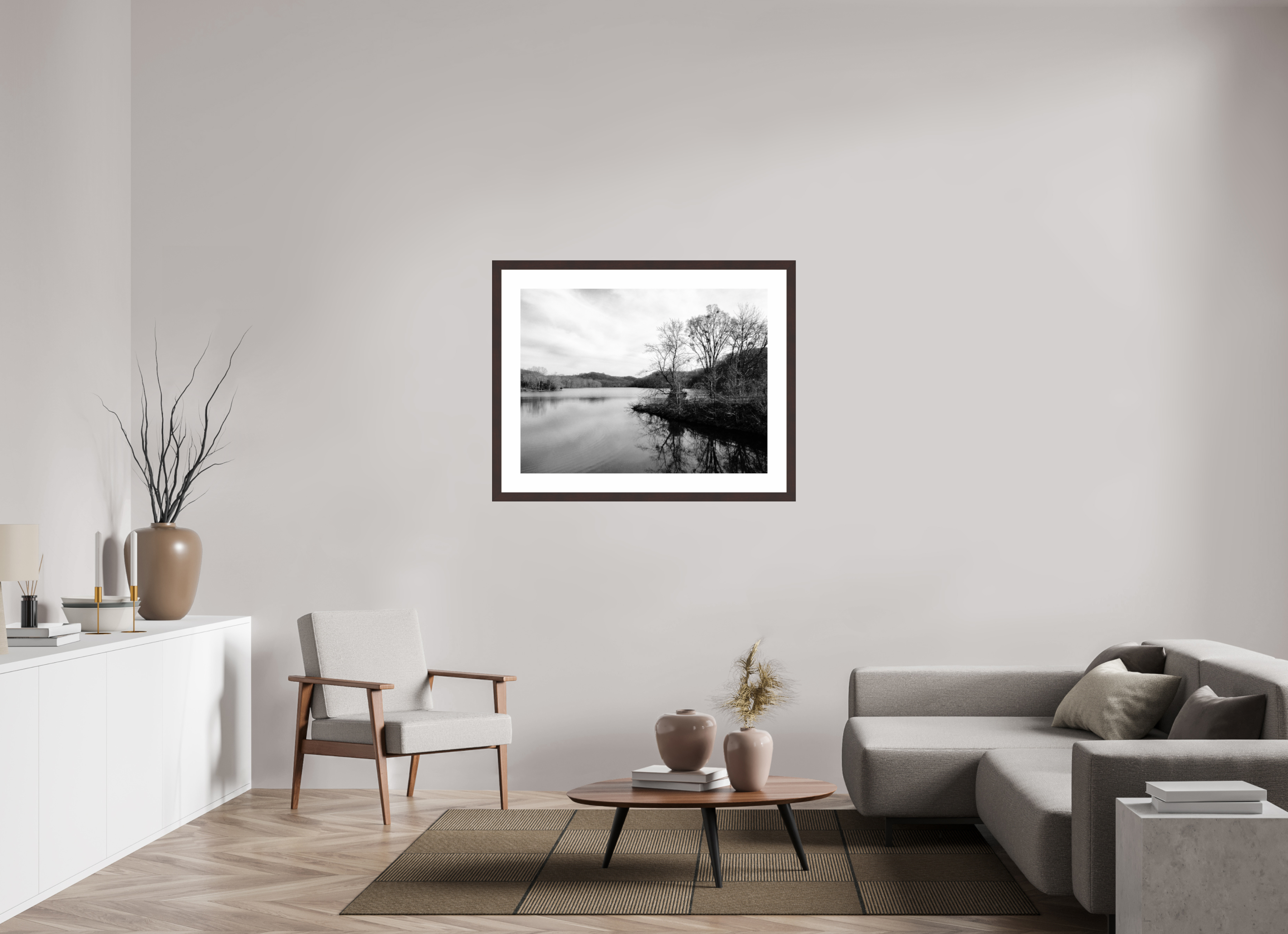 40 x 30″, Framed, Alder Brown, B&W Print Radnor Lake