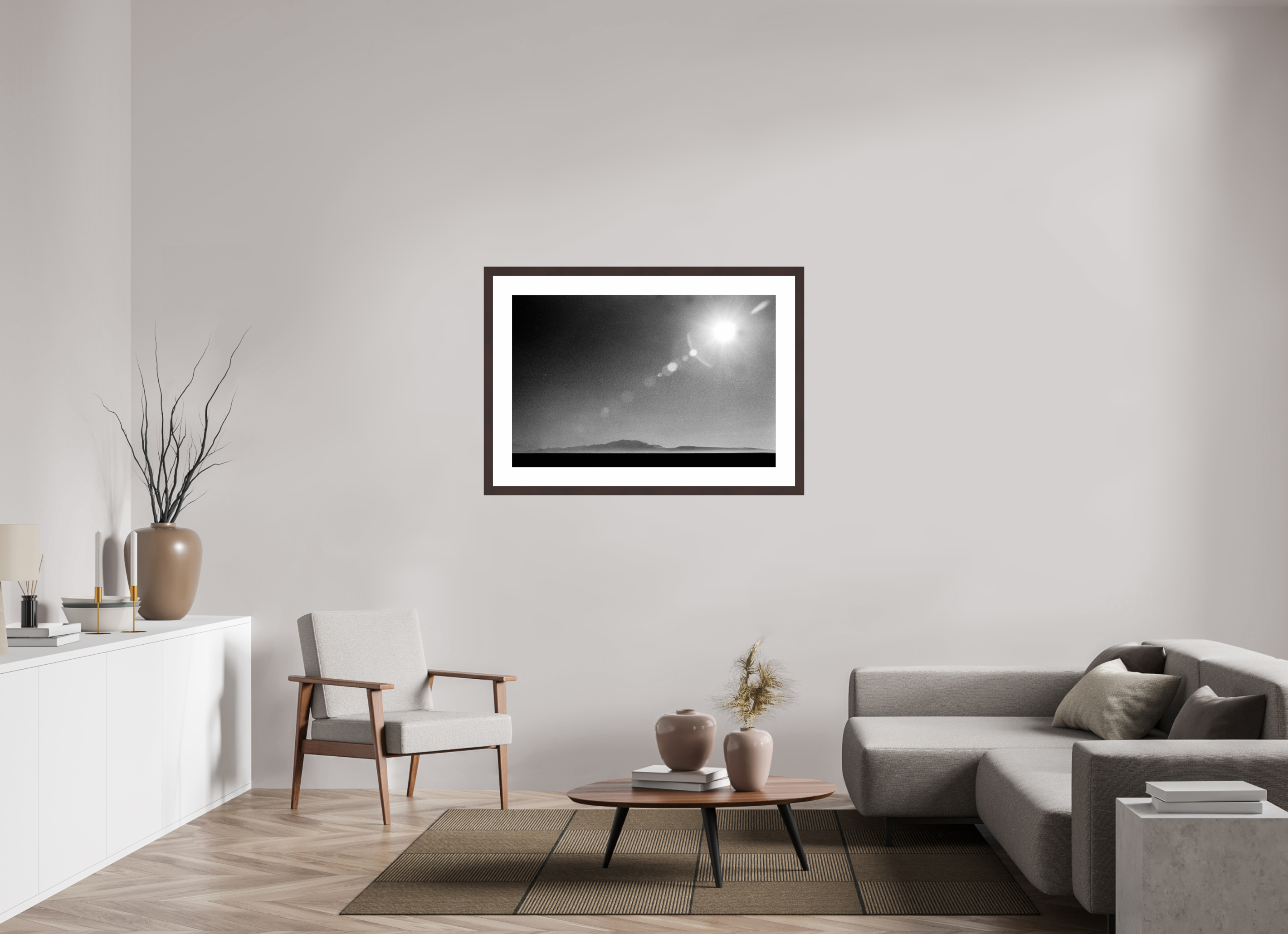 42.7 x 28″, Framed, Alder Brown, B&W Print Across Salt Lake