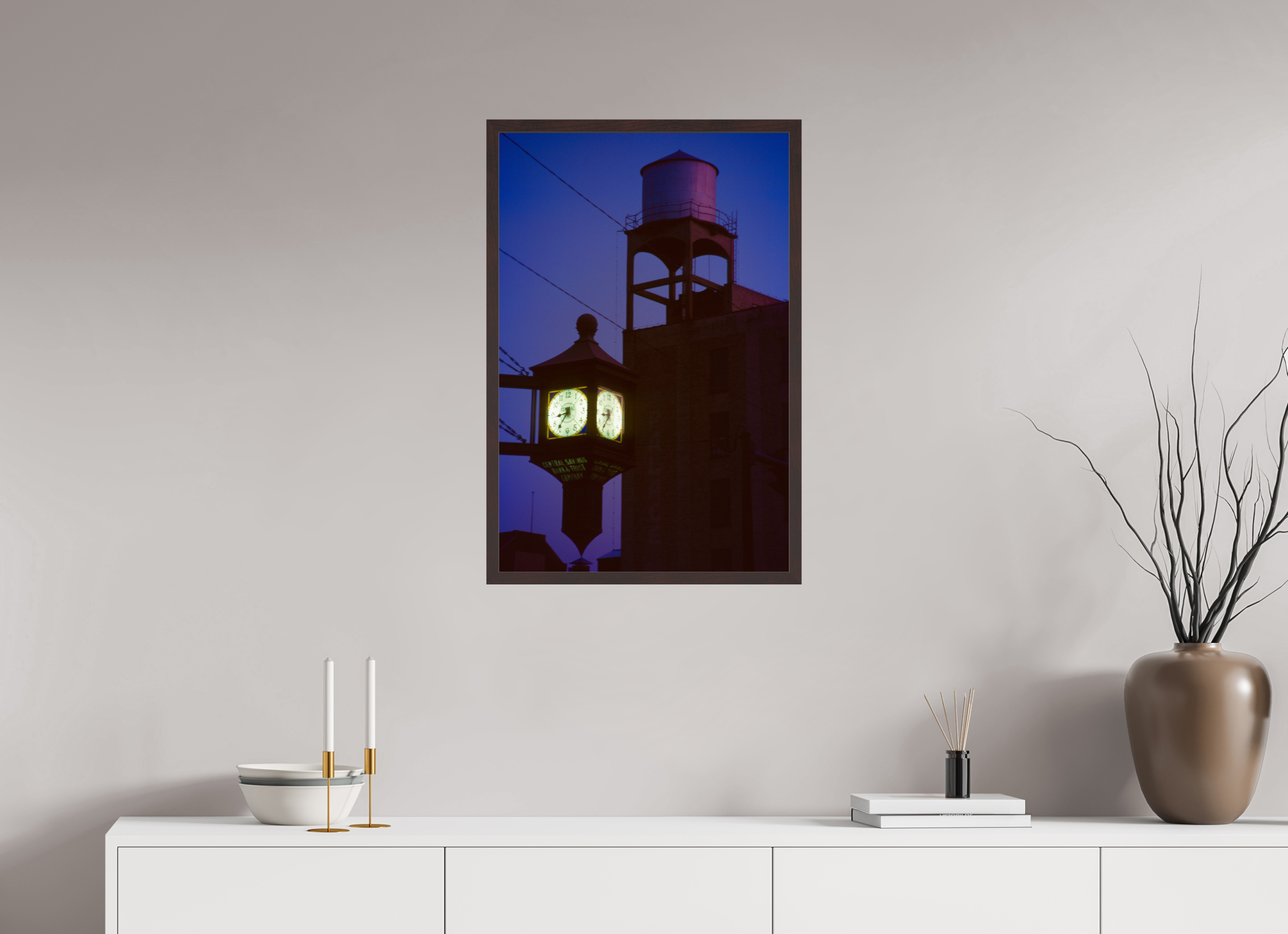 20 x 30″, ArtBox On Aluminum Dibond Clock and Water Tower