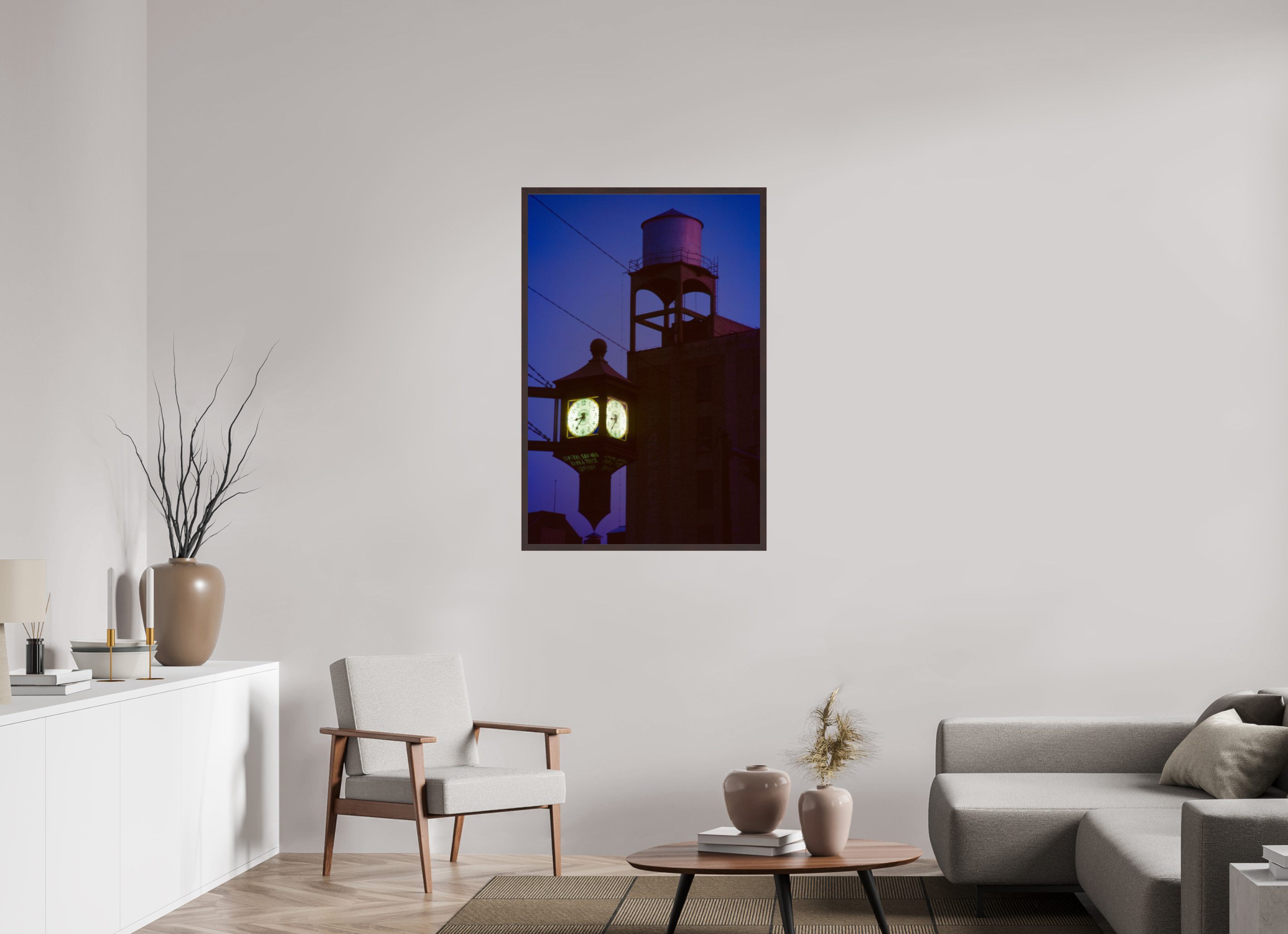 30 x 45″, ArtBox On Aluminum Dibond Clock and Water Tower
