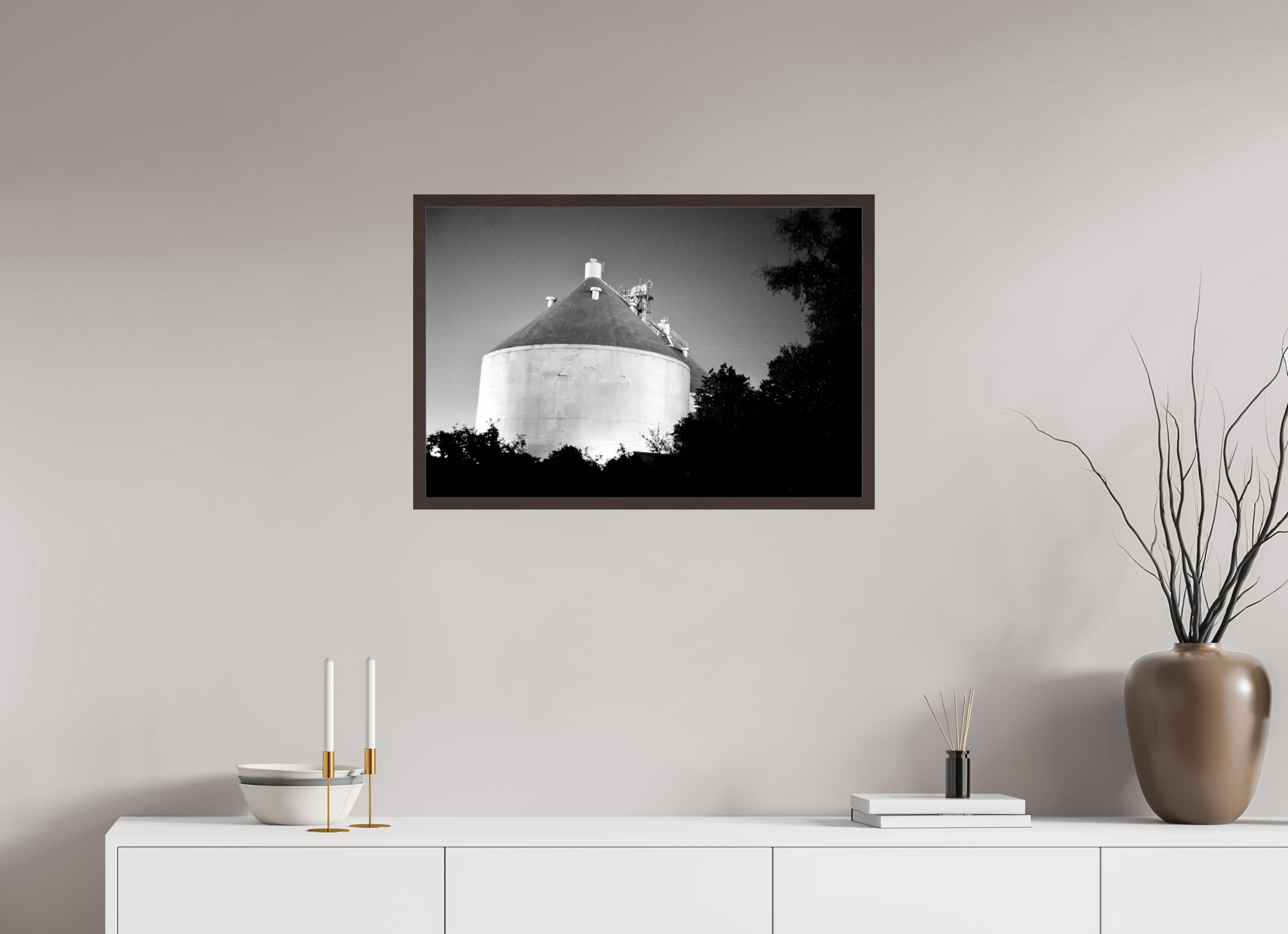 29.8 x 20″, ArtBox On Aluminum Dibond Storage Tank at Night
