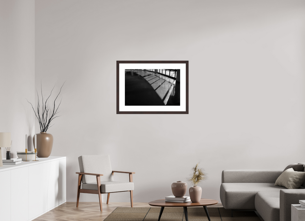 30 x 20″, Framed, Alder Brown, B&W Print Sunlit Floor