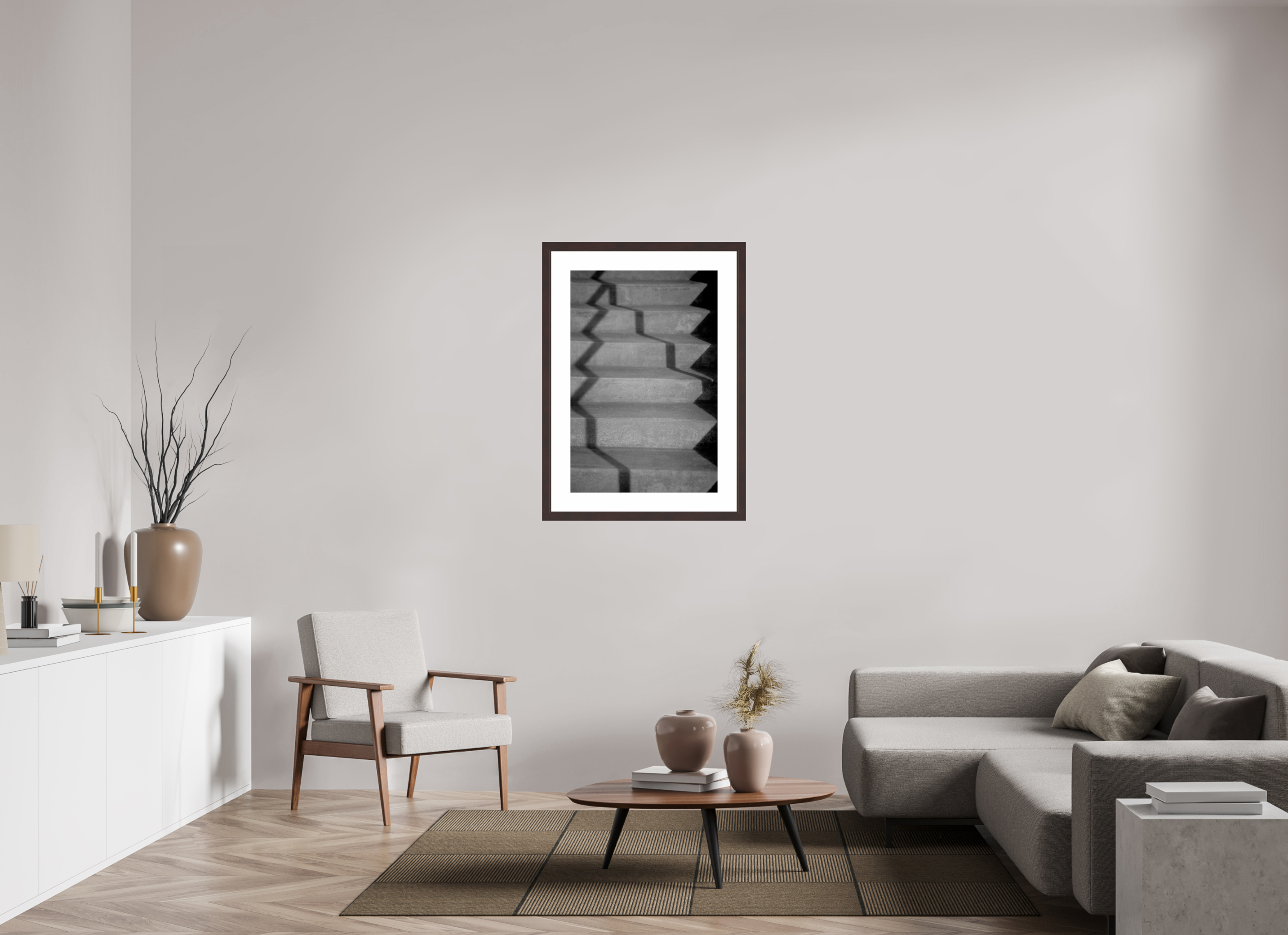 24 x 36″, Framed, Alder Brown, B&W Print Step Shadows
