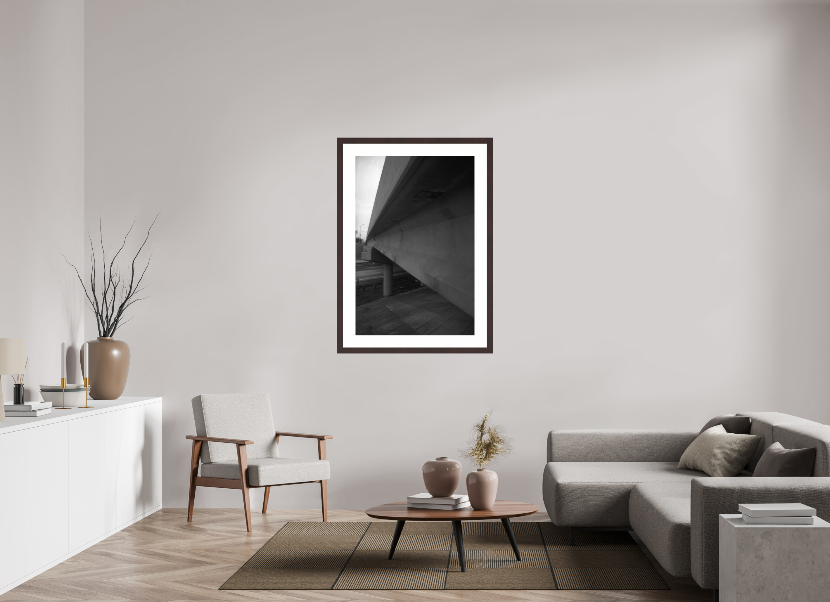 30 x 45″, Framed, Alder Brown, B&W Print Overpass