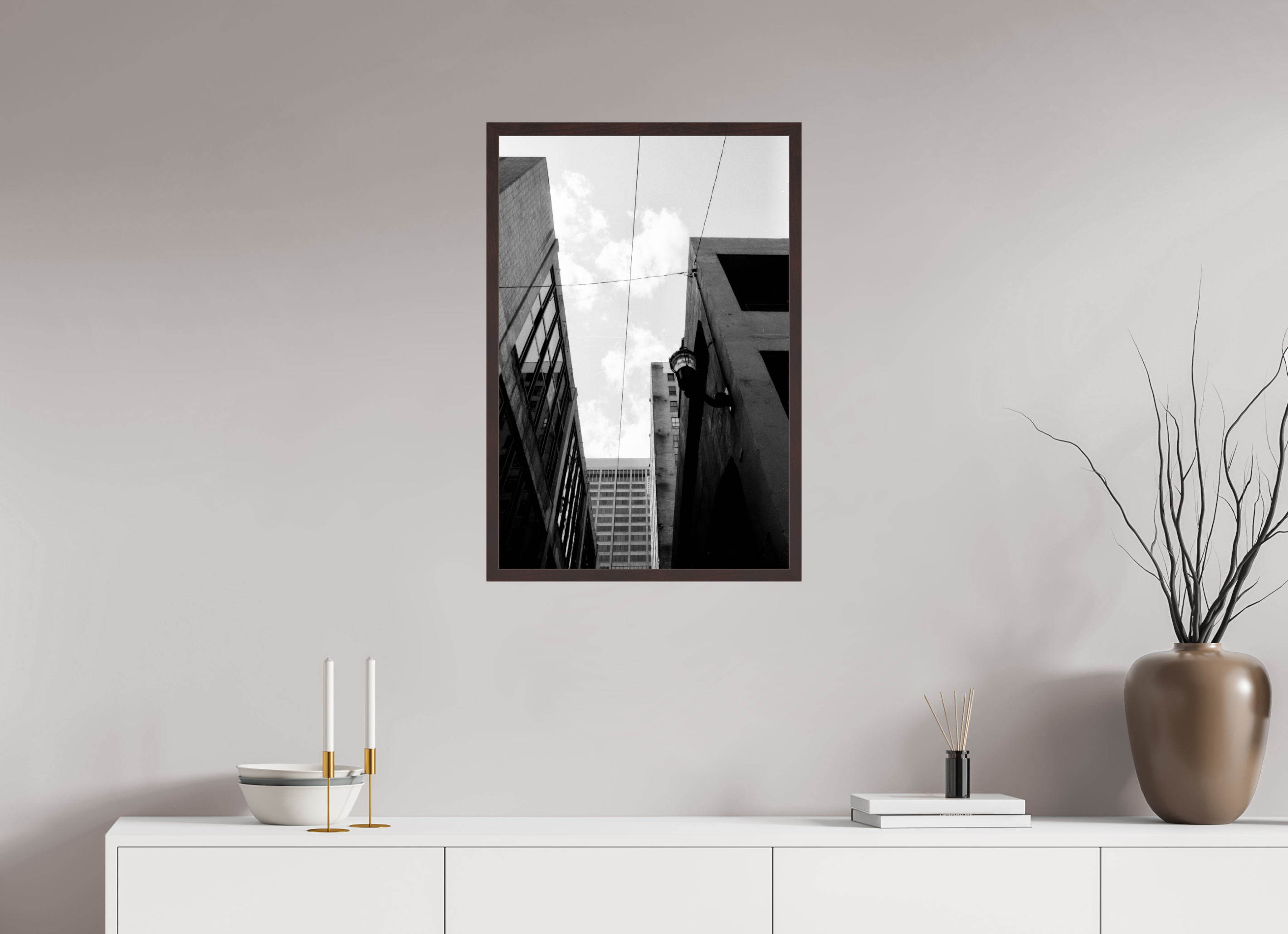 20 x 29.6″, ArtBox On Aluminum Dibond Lines Between Buildings