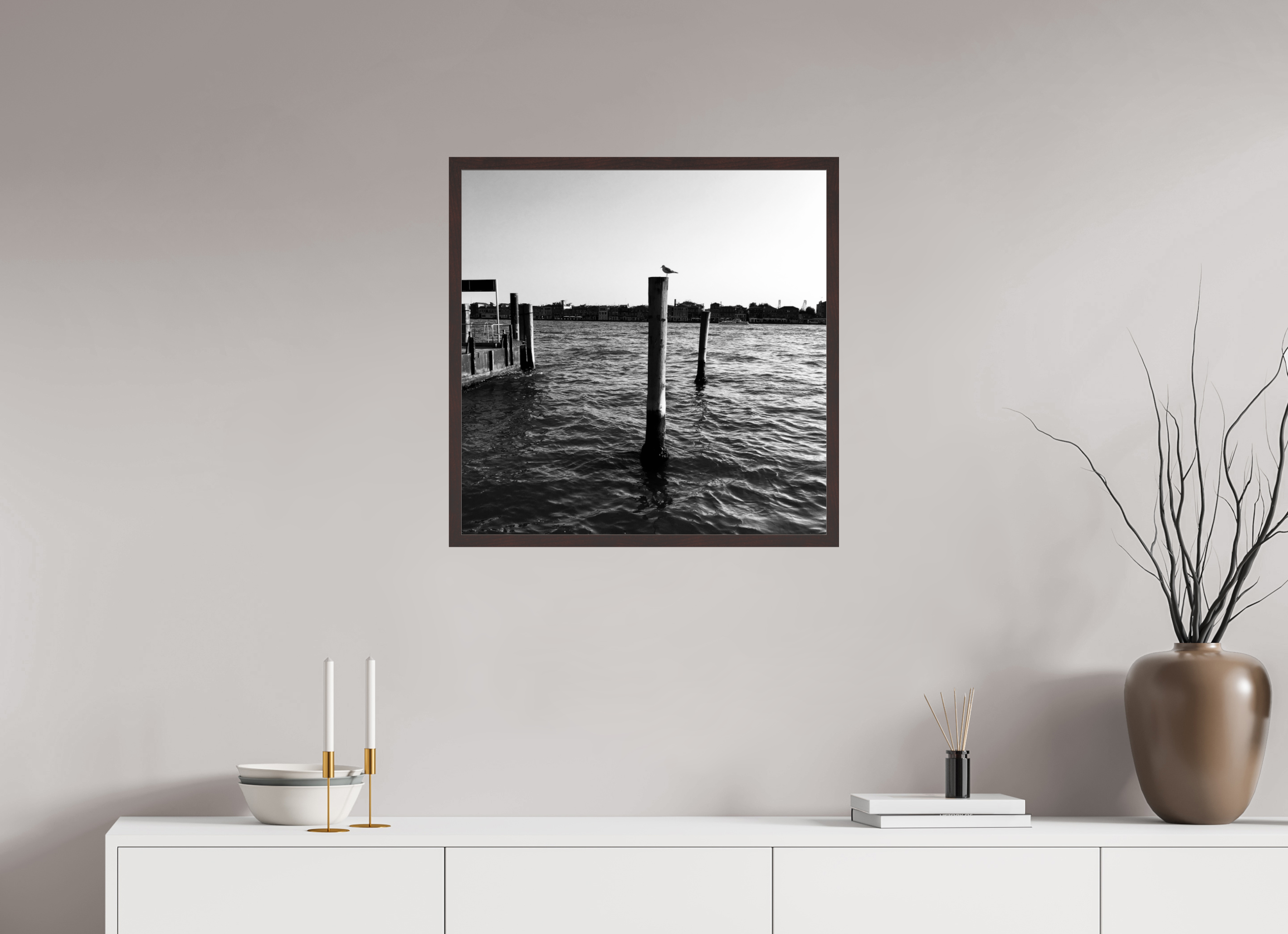 25 x 25″, ArtBox On Aluminum Dibond Seagull on Giudecca Canal