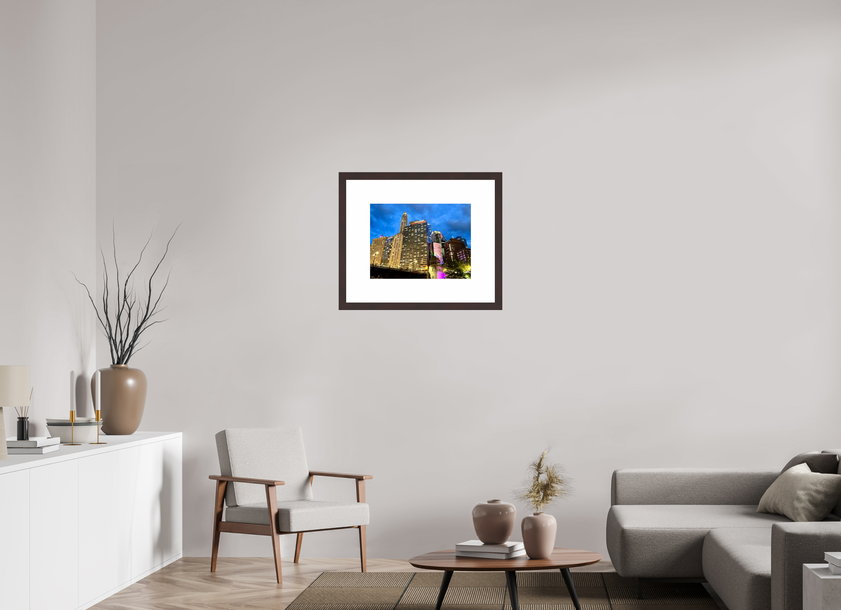 20 x 15″, Framed, Alder Brown, Color Print Skyscrapers, Dusk