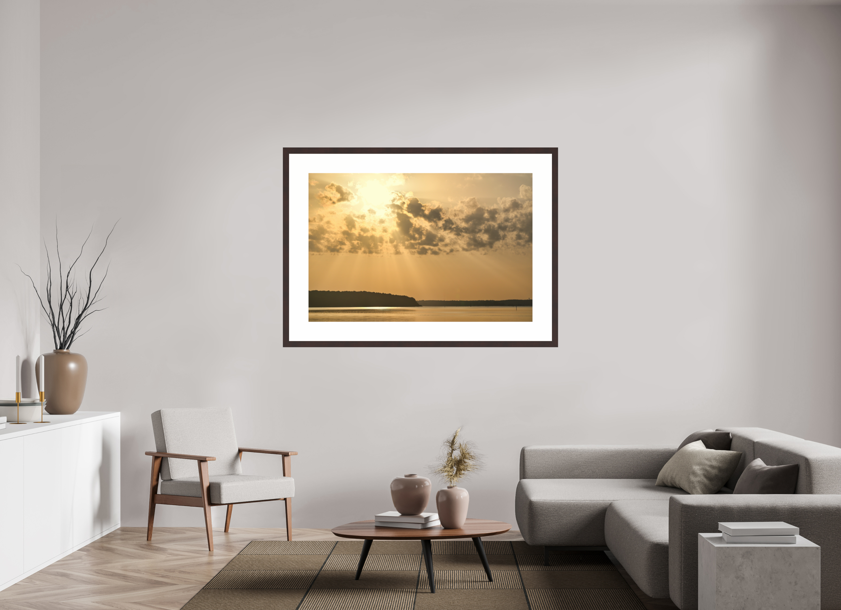 54 x 36″, Framed, Alder Brown, Color Print Sunrise Streaming, D'Arbonne Lake