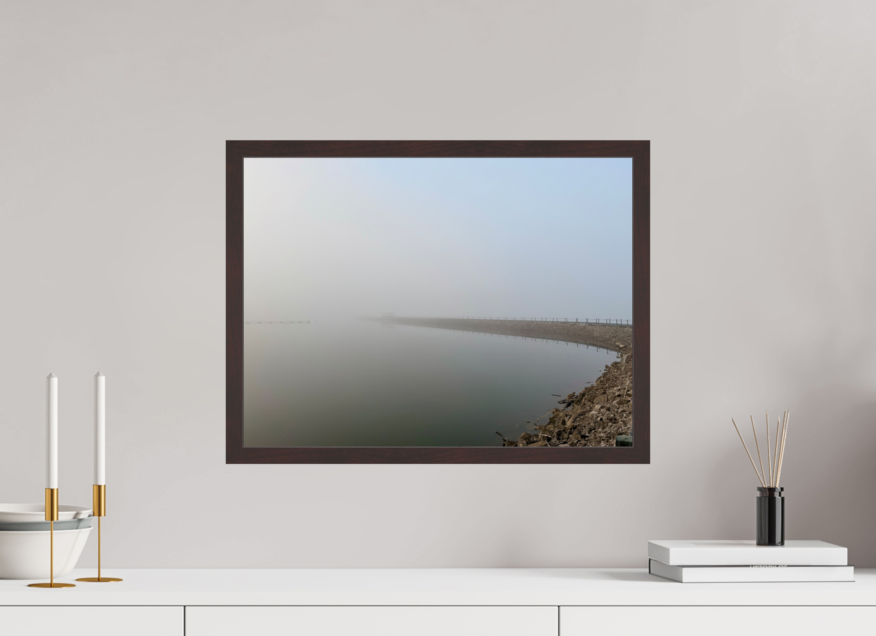 20 x 15″, ArtBox On Aluminum Dibond Jetty Extending Into Fog