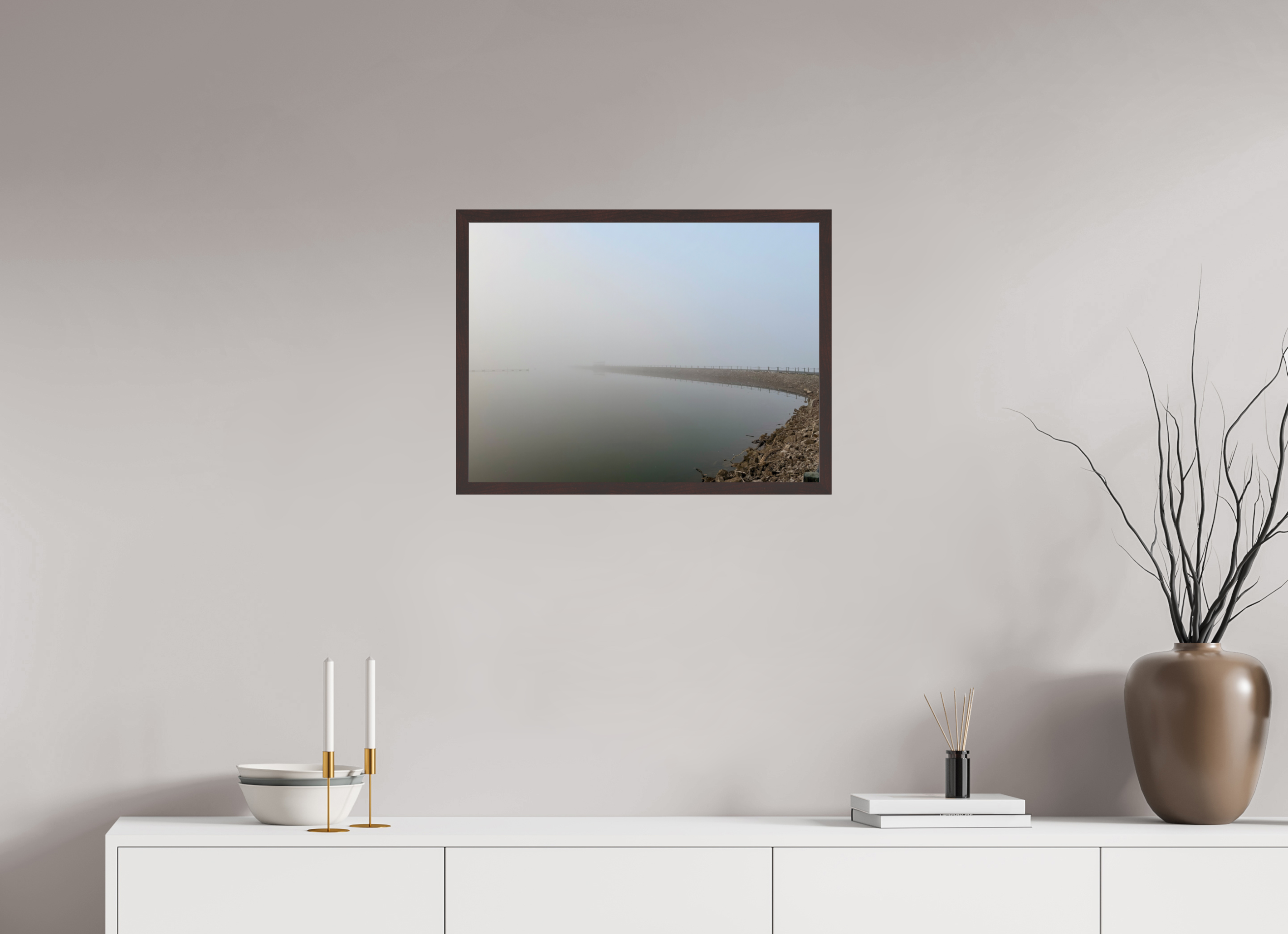 24 x 18″, ArtBox On Aluminum Dibond Jetty Extending Into Fog