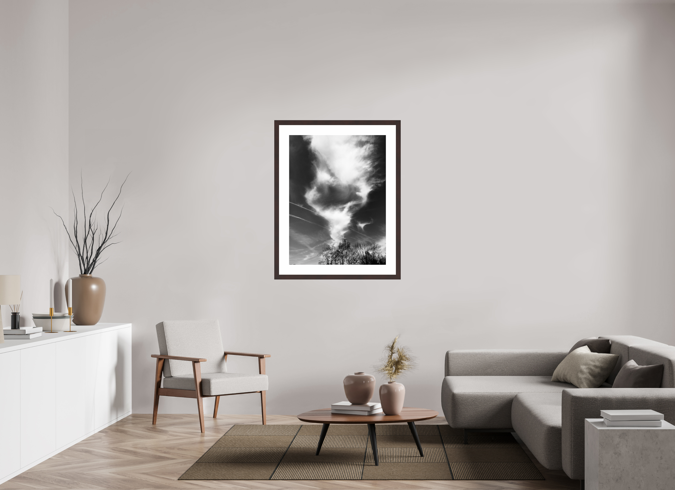 30 x 40″, Framed, Alder Brown, B&W Print Clouds