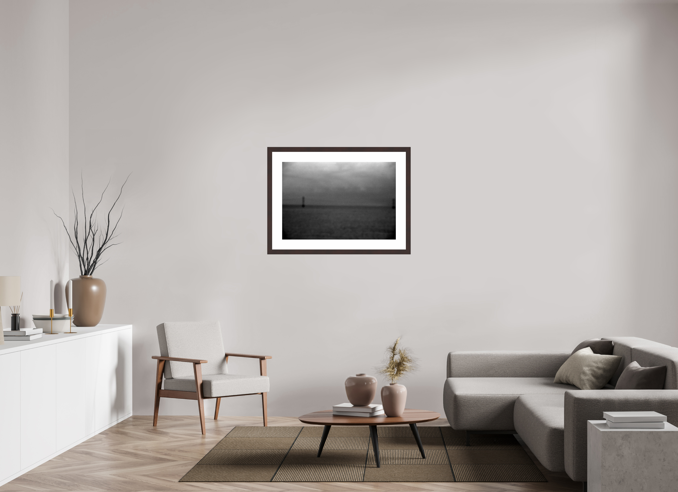 35 x 24″, Framed, Alder Brown, B&W Print Lake Pontchartrain